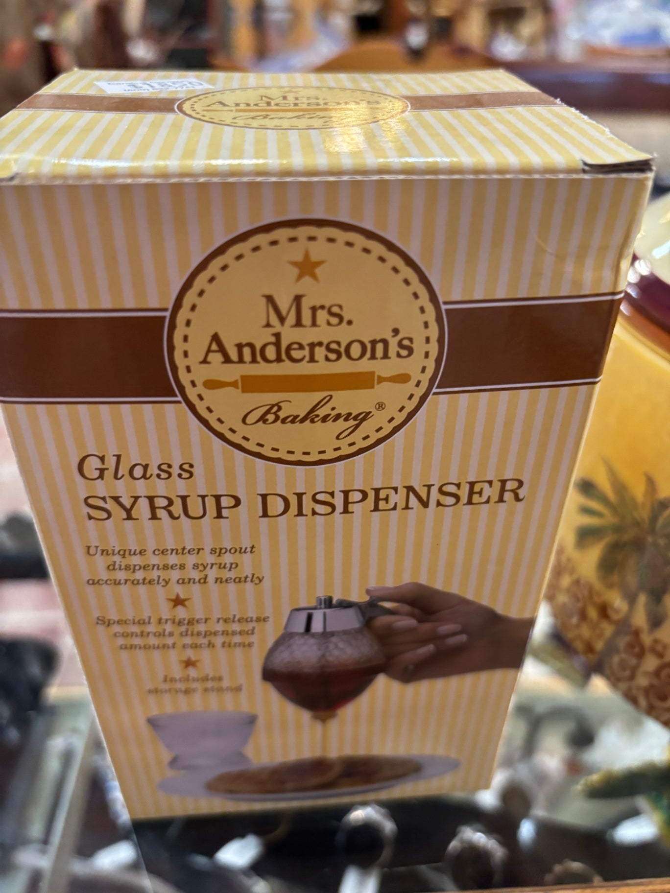 NEW MRS ANDERSONS BAKING HONEY SYRUP DISPENSER PLASTIC AND GLASS waffles pancake