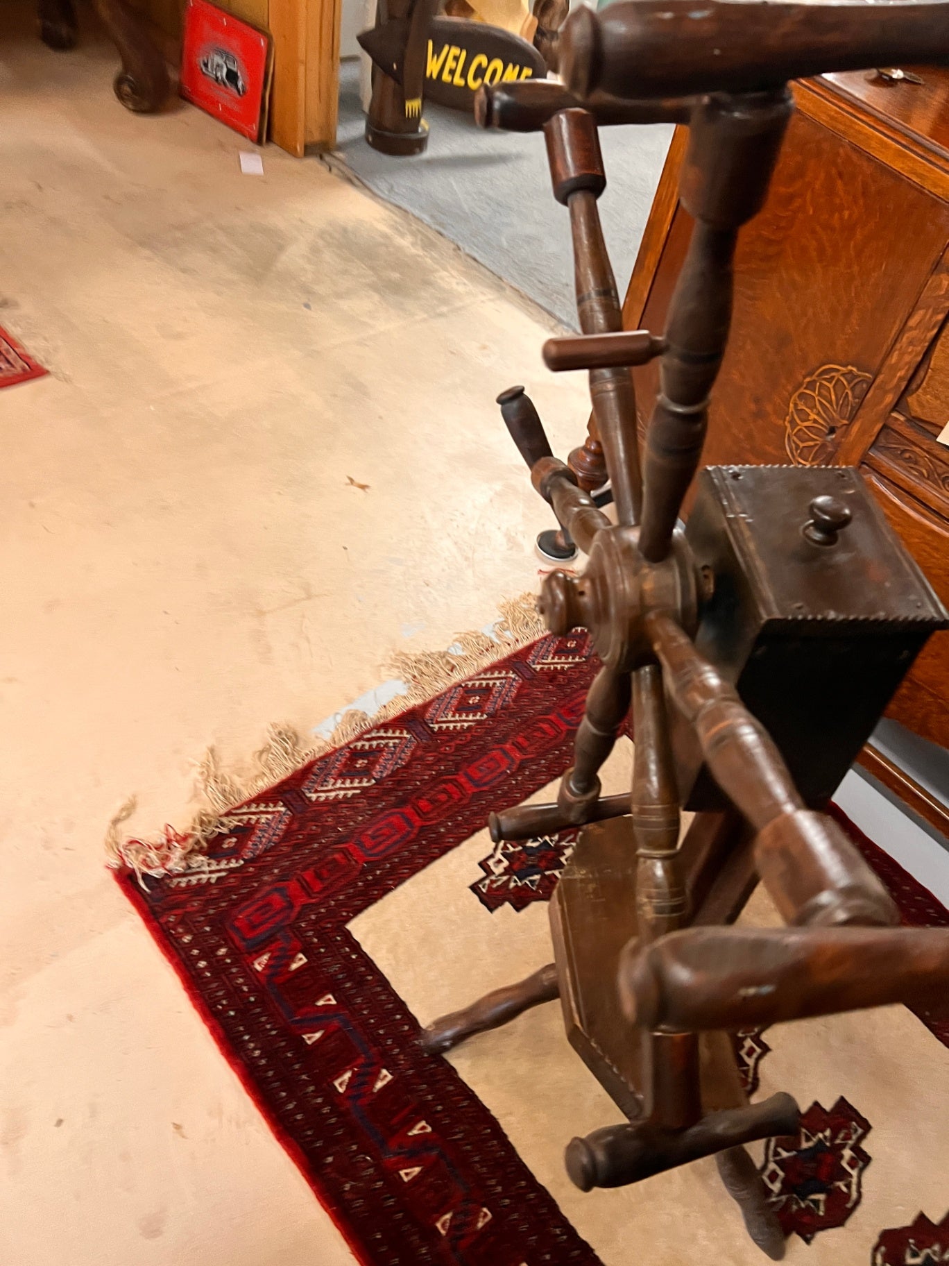 Antique 19th Century Wooden Yarn Reel Skein Winder with Storage Box – Primitive Wool Winding Wheel
