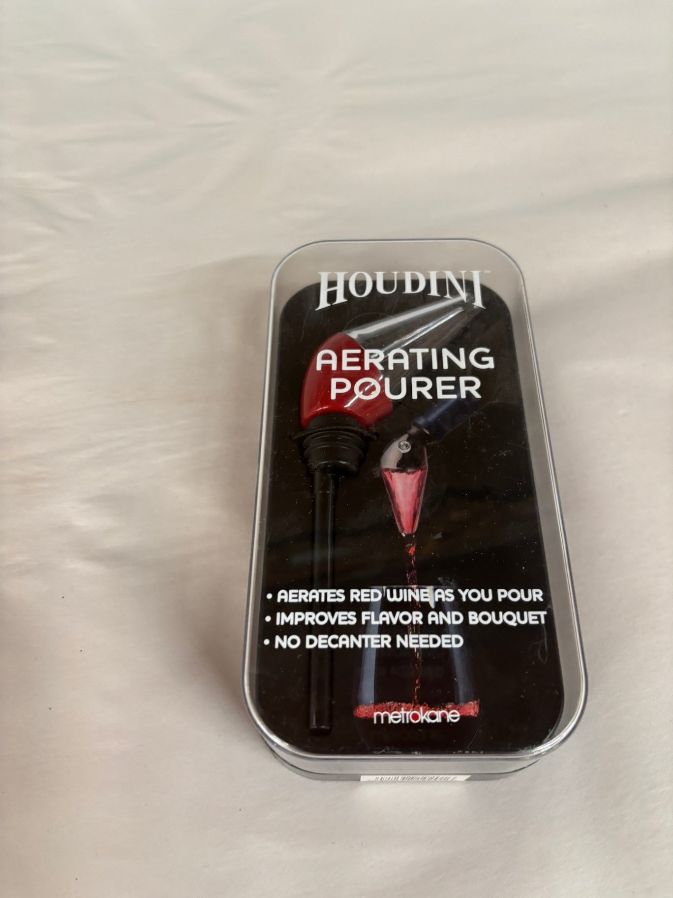 Metrokane Houdini Wine Aerating Aerator Pourer Silver NEW for Red Wine