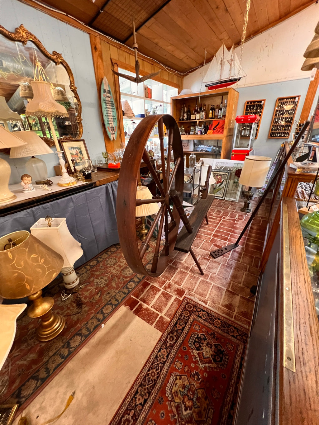 Monumental Antique Great Wheel Walking Wool Spinning Wheel – 19th Century Primitive Textile Tool