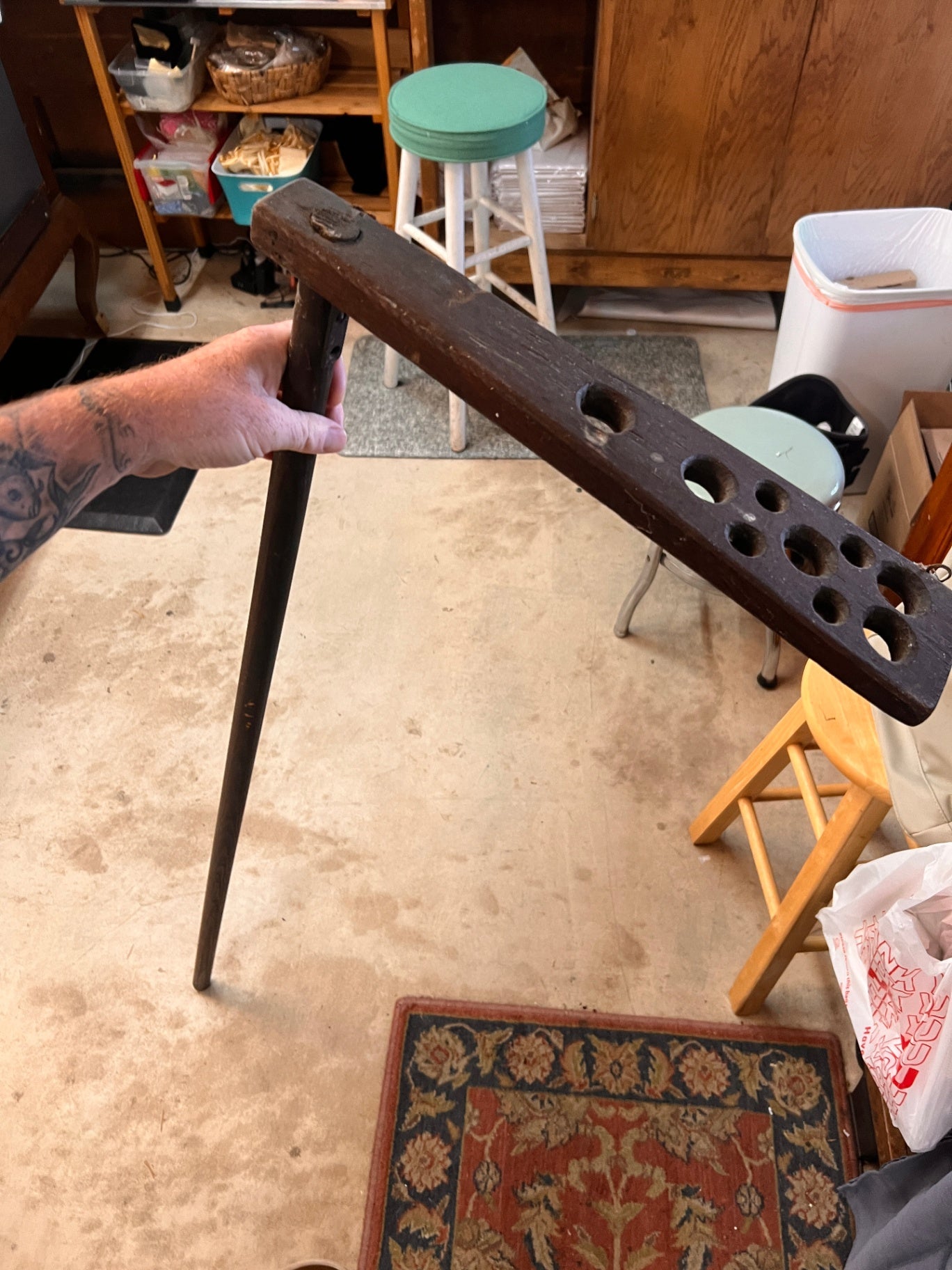 Antique Wooden Brewing Mash Paddle Primitive Beer Cider Barrel Stirring Paddle