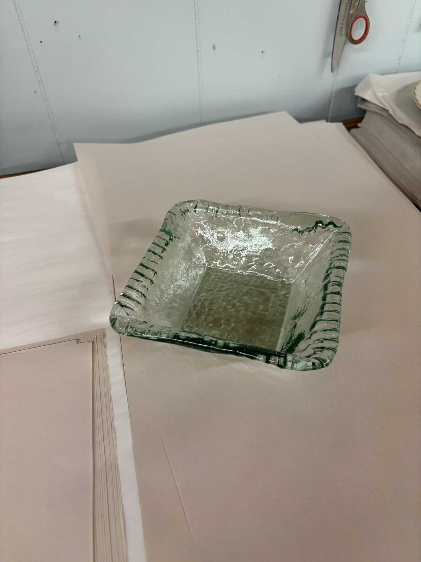 Recycled Glass Bowl Square Pale Green Clear Multi-purpose 6.25” Sq. 2.25” H