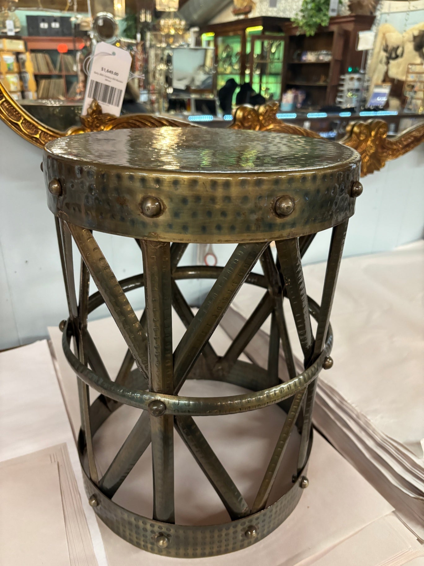 Hammered Brass Drum Table