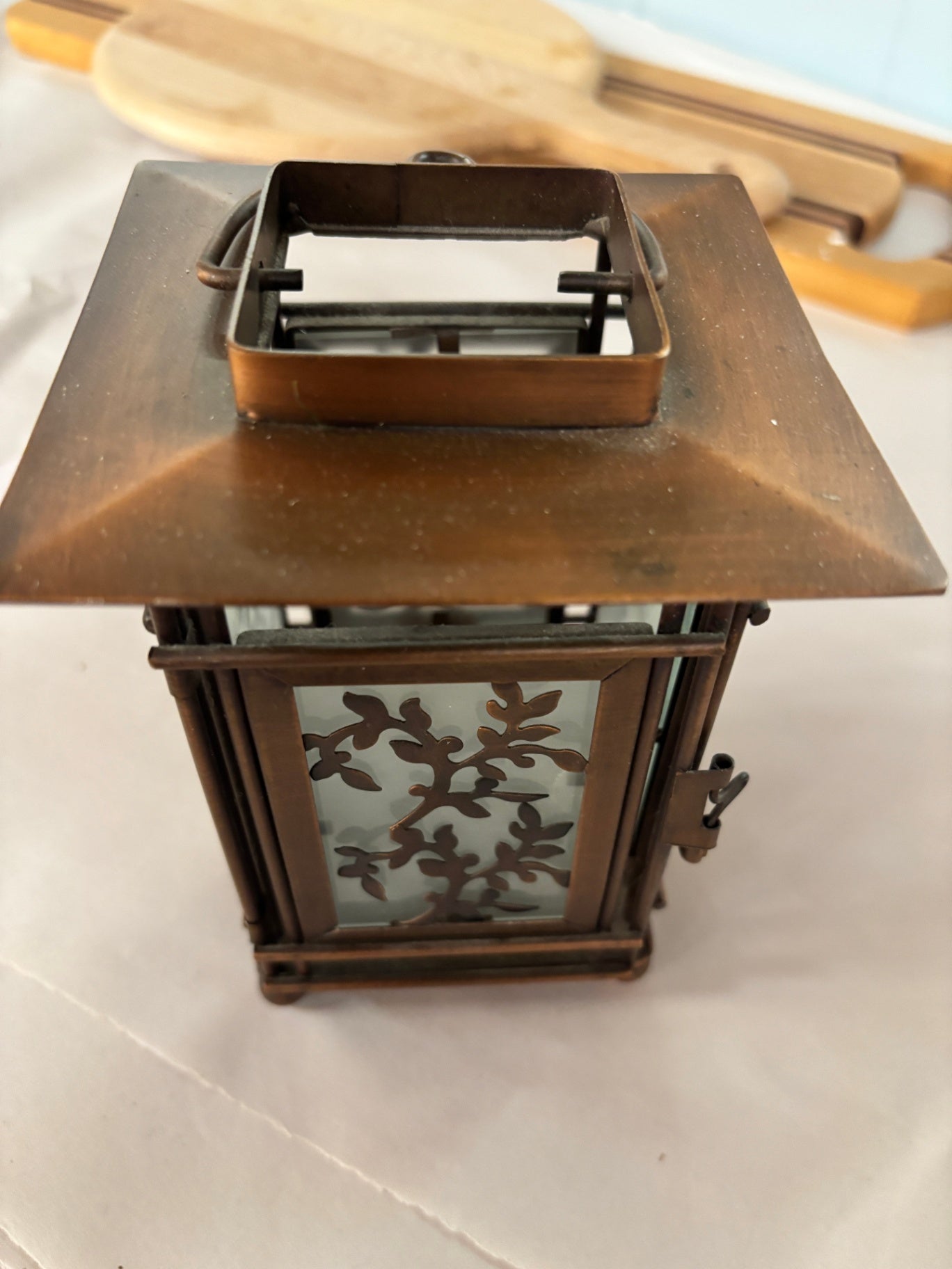 Brass Tea Light Candle Holder 3 1/4” By 6” 4” Roof With Hanging Handle And Locks