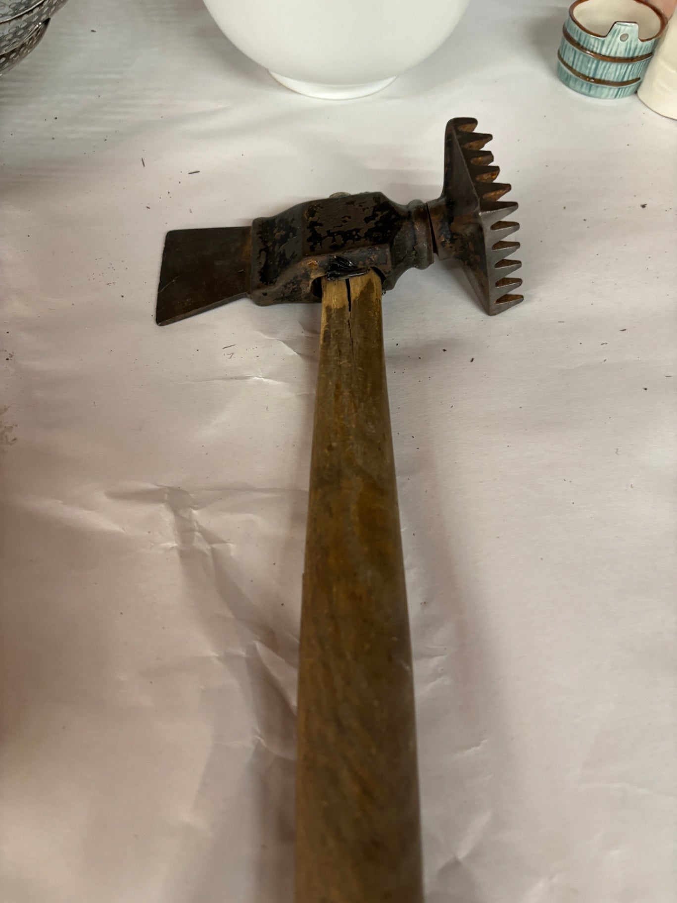 Fine antique kitchen mallet, tenderizer with wooden handle