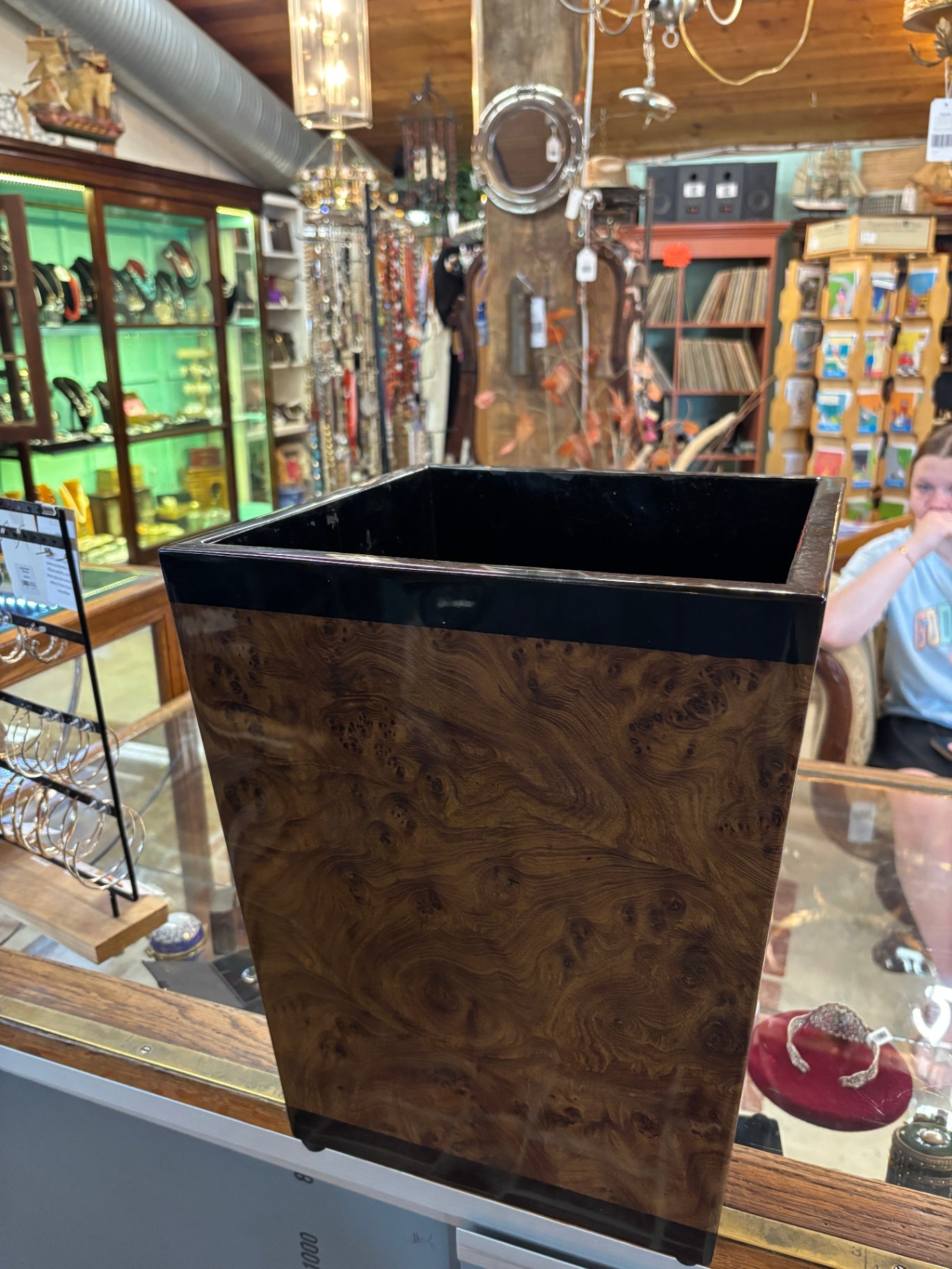 Vintage Italian Burlwood Wastebasket