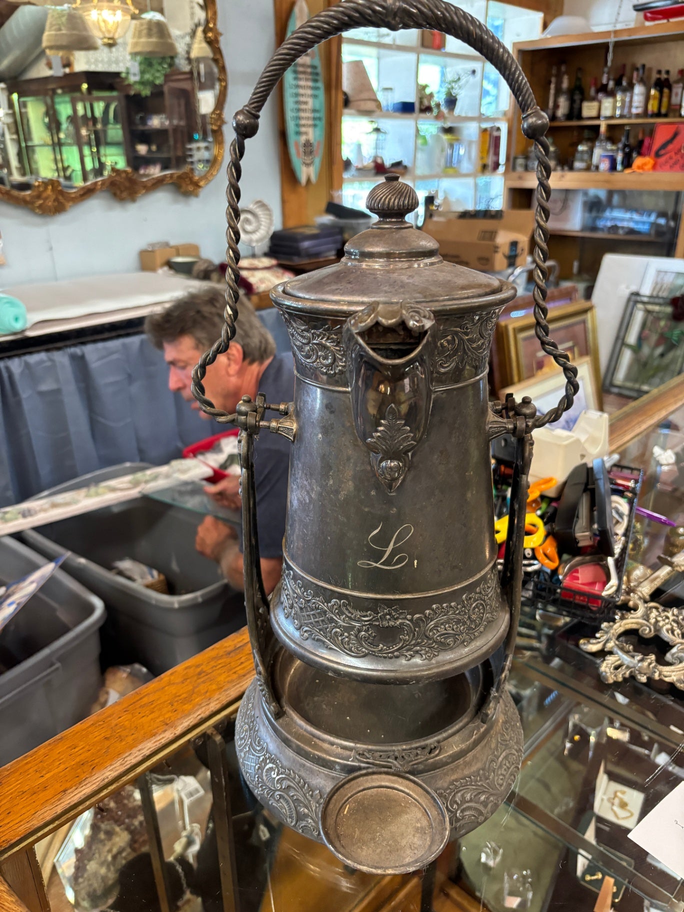 Old Reed Barton Victorian Tipping Water Urn Silver 1860’s Engraved & Stand 4 F6