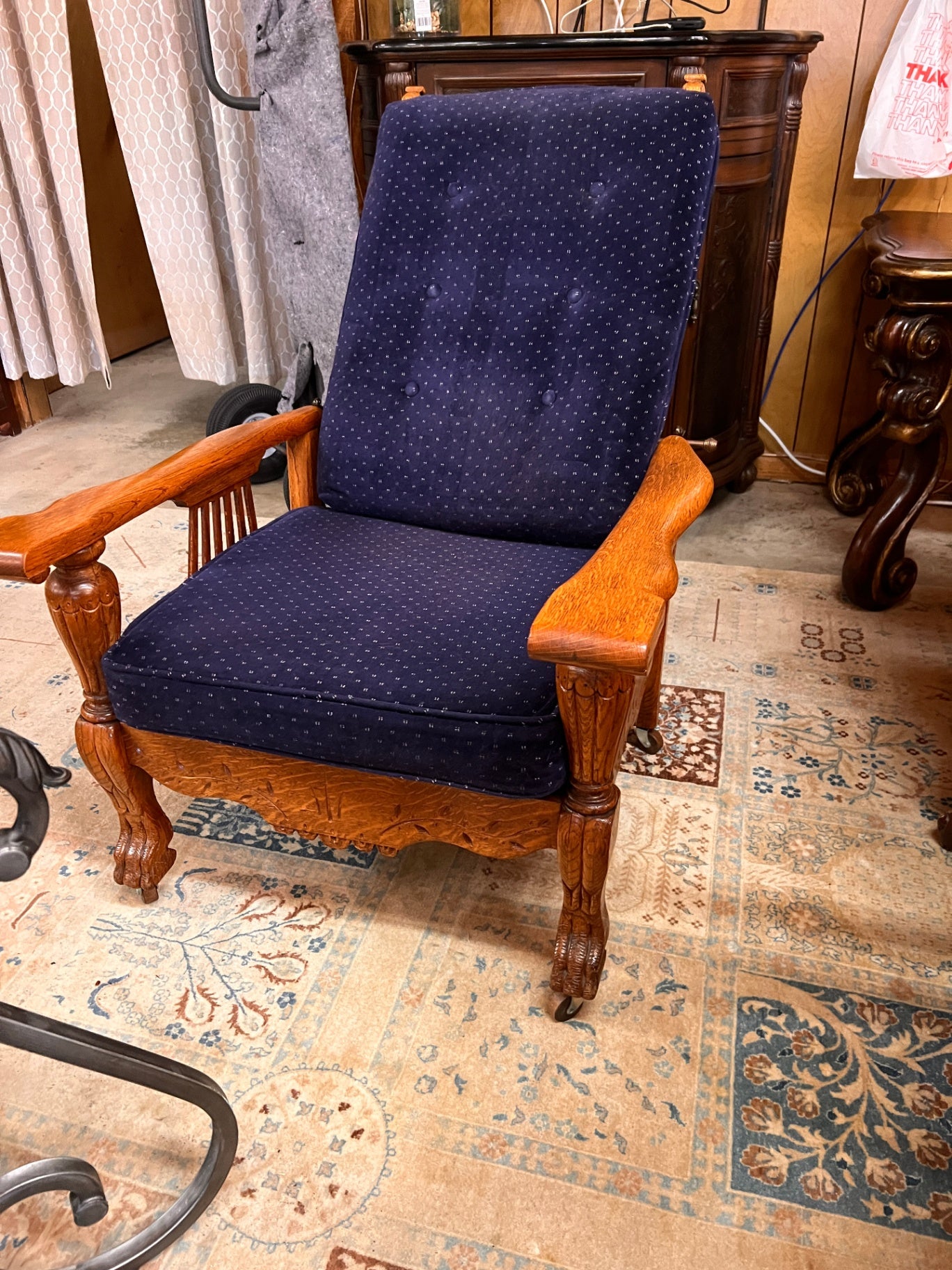 Victorian Antique Oak Morris Recliner Chair New Upholstery