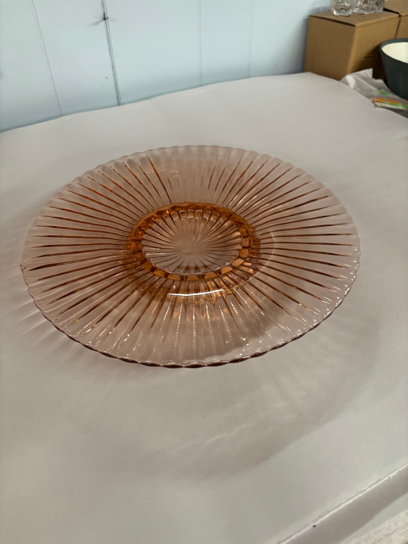 Pink Pedestal Cake Plate Stand AHC37 Ribbed Depression Glass Hocking 12.25"