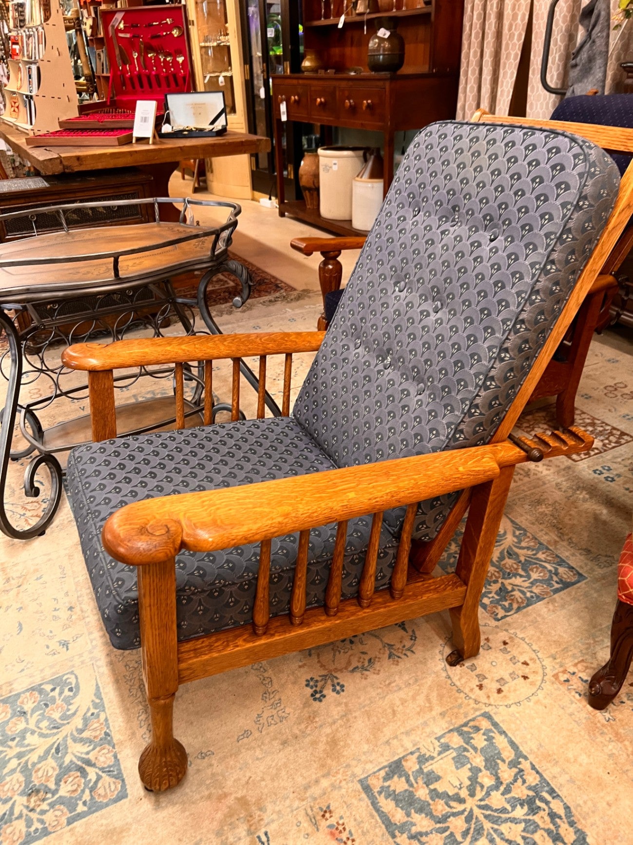 Victorian Antique Oak Morris Recliner Chair New Upholstery