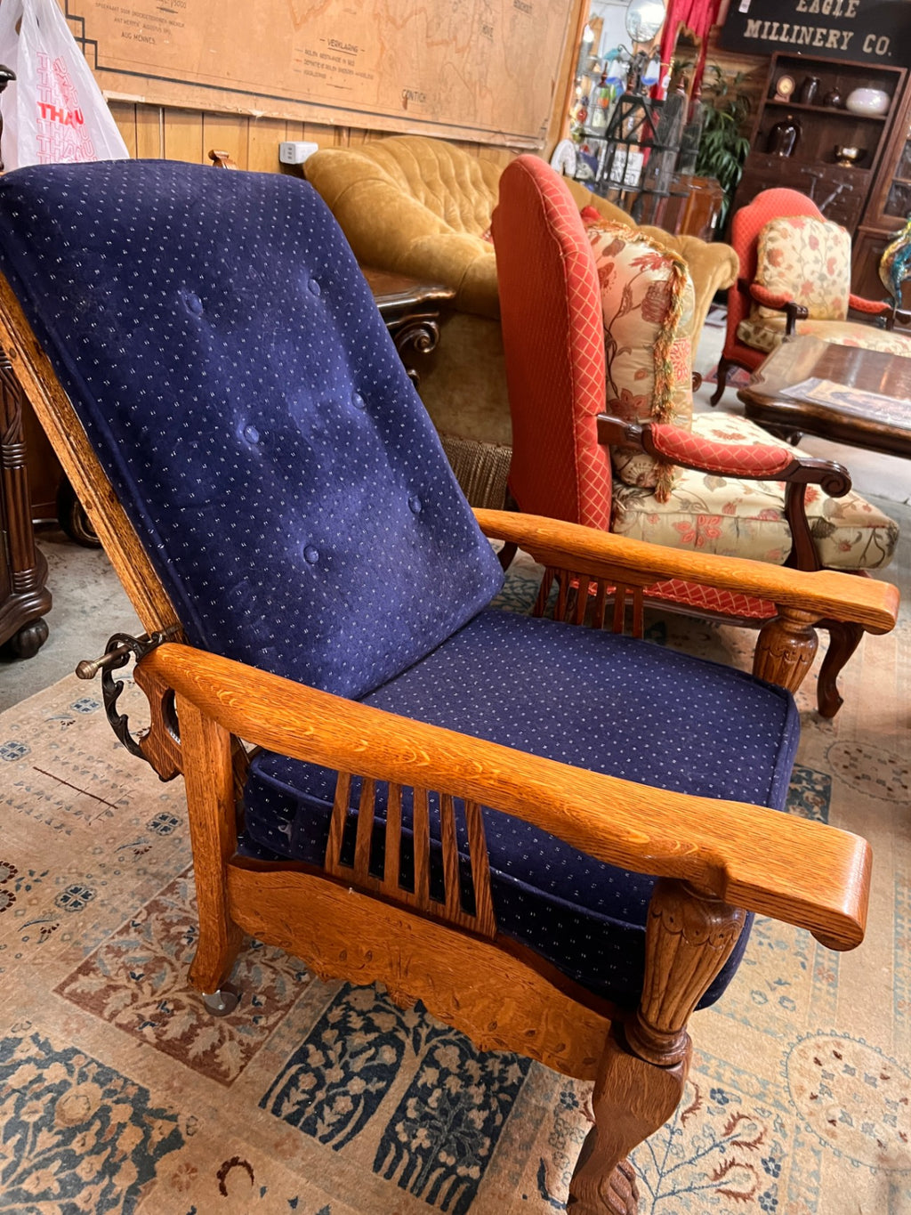 Victorian Antique Oak Morris Recliner Chair New Upholstery