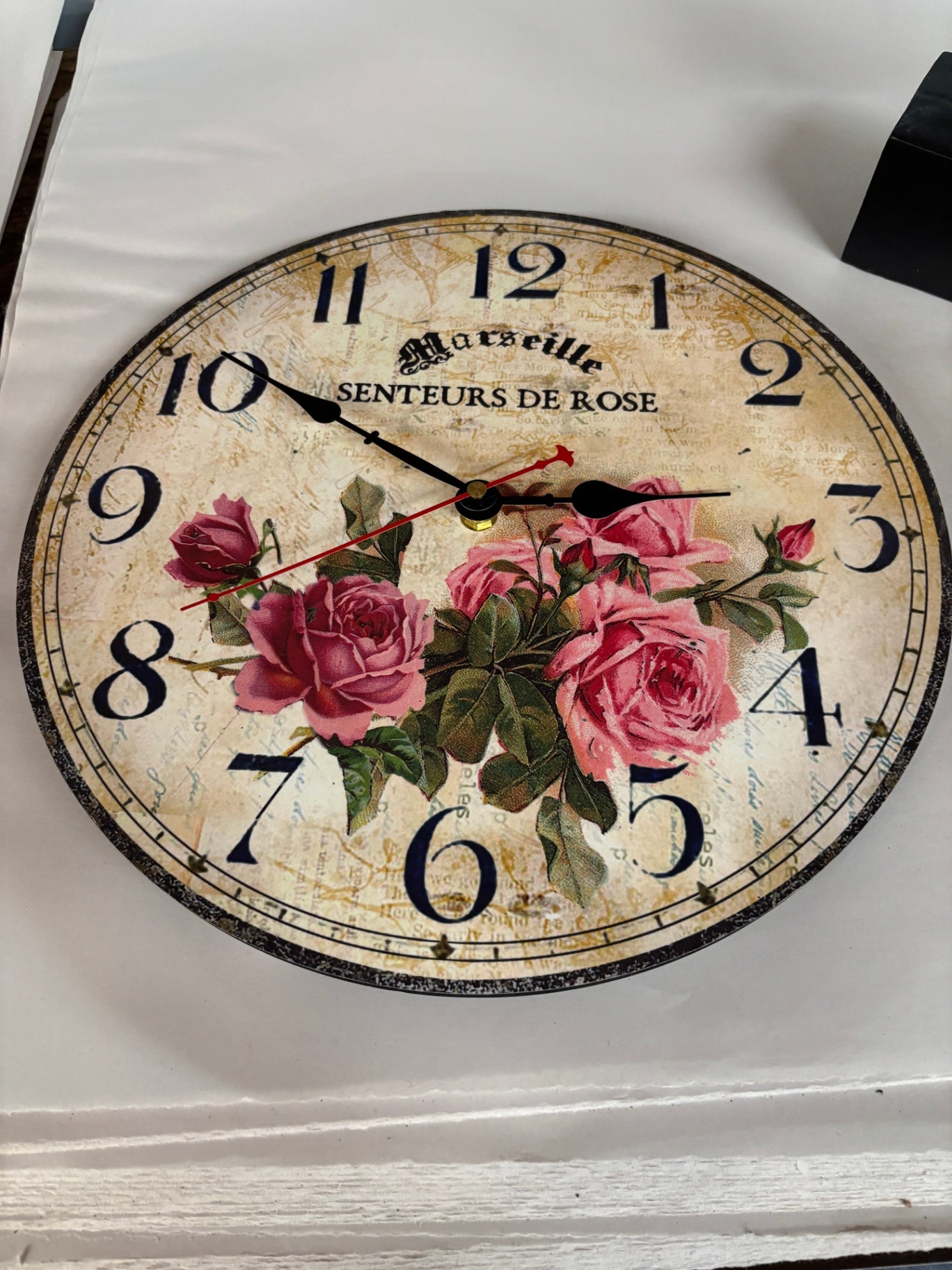 12 Inch Silent Wooden Rustic Pink Rose Wall Clock