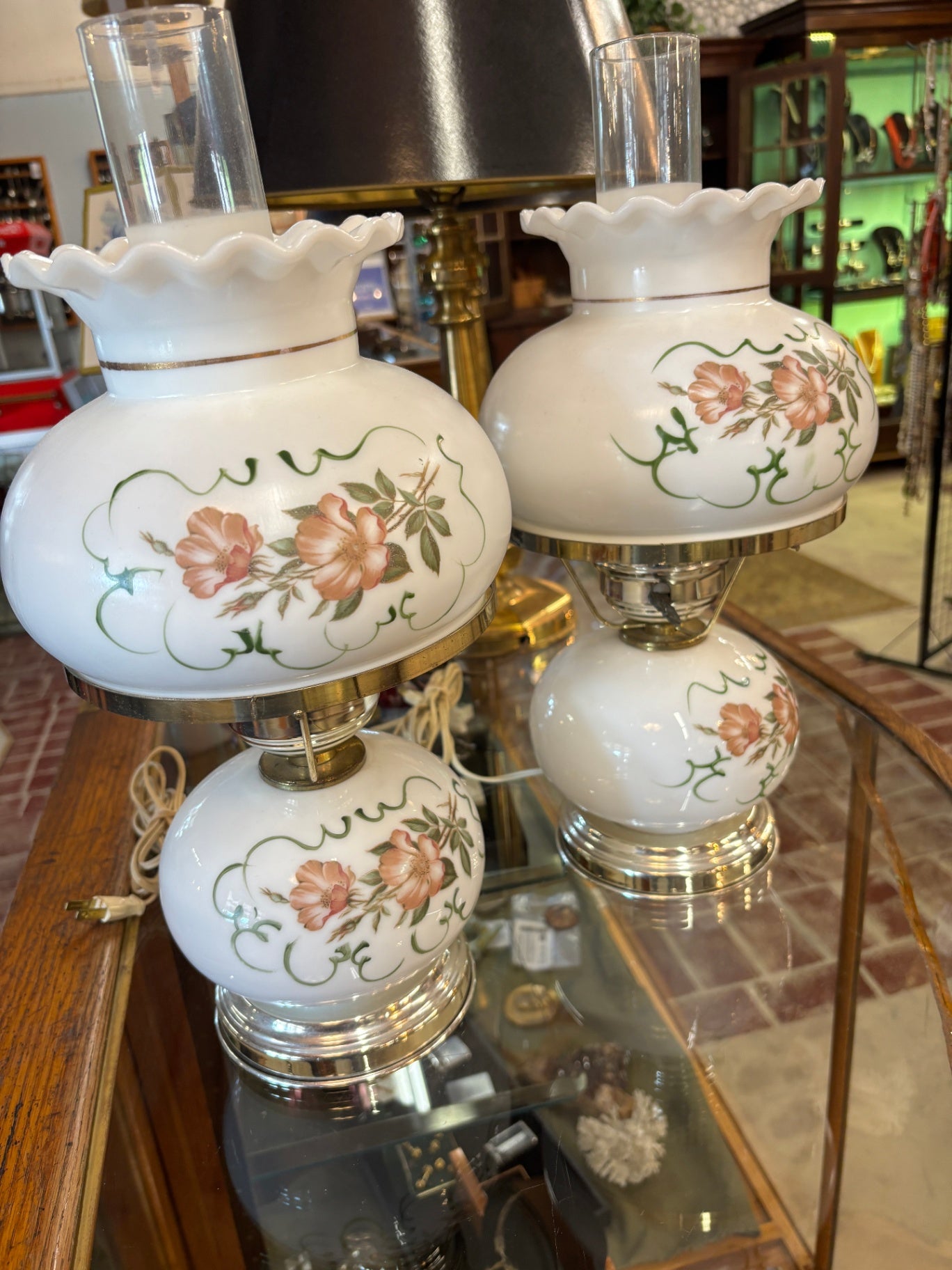 Pair of vintage hurricane-style table lamps