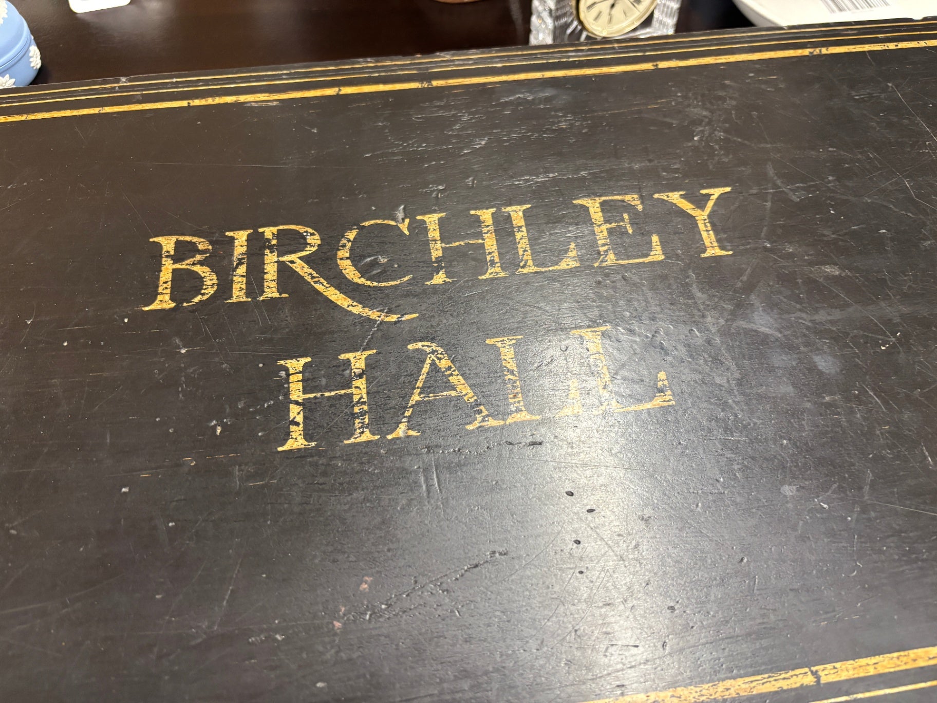 Antique Birchley Hall Painted Pine Traveling/School Storage Chest