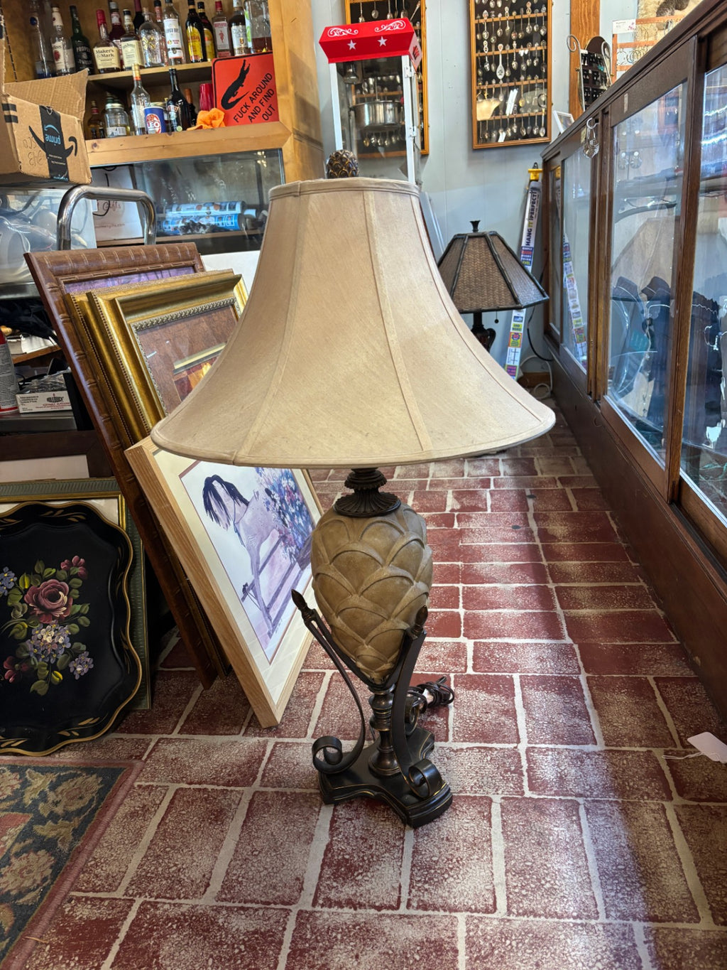 Large Tuscan Artichoke Table Lamp – Bronze Scroll Base & Bell Shade