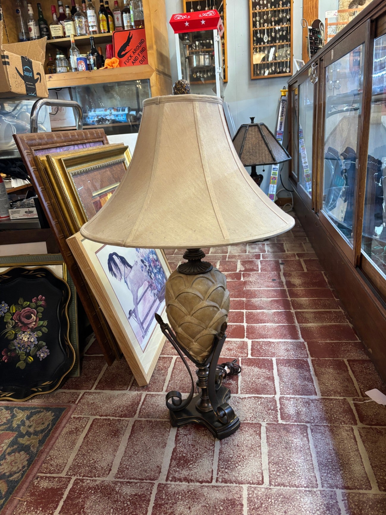 Large Tuscan Artichoke Table Lamp – Bronze Scroll Base & Bell Shade