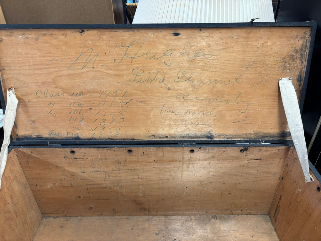 Antique Birchley Hall Painted Pine Traveling/School Storage Chest