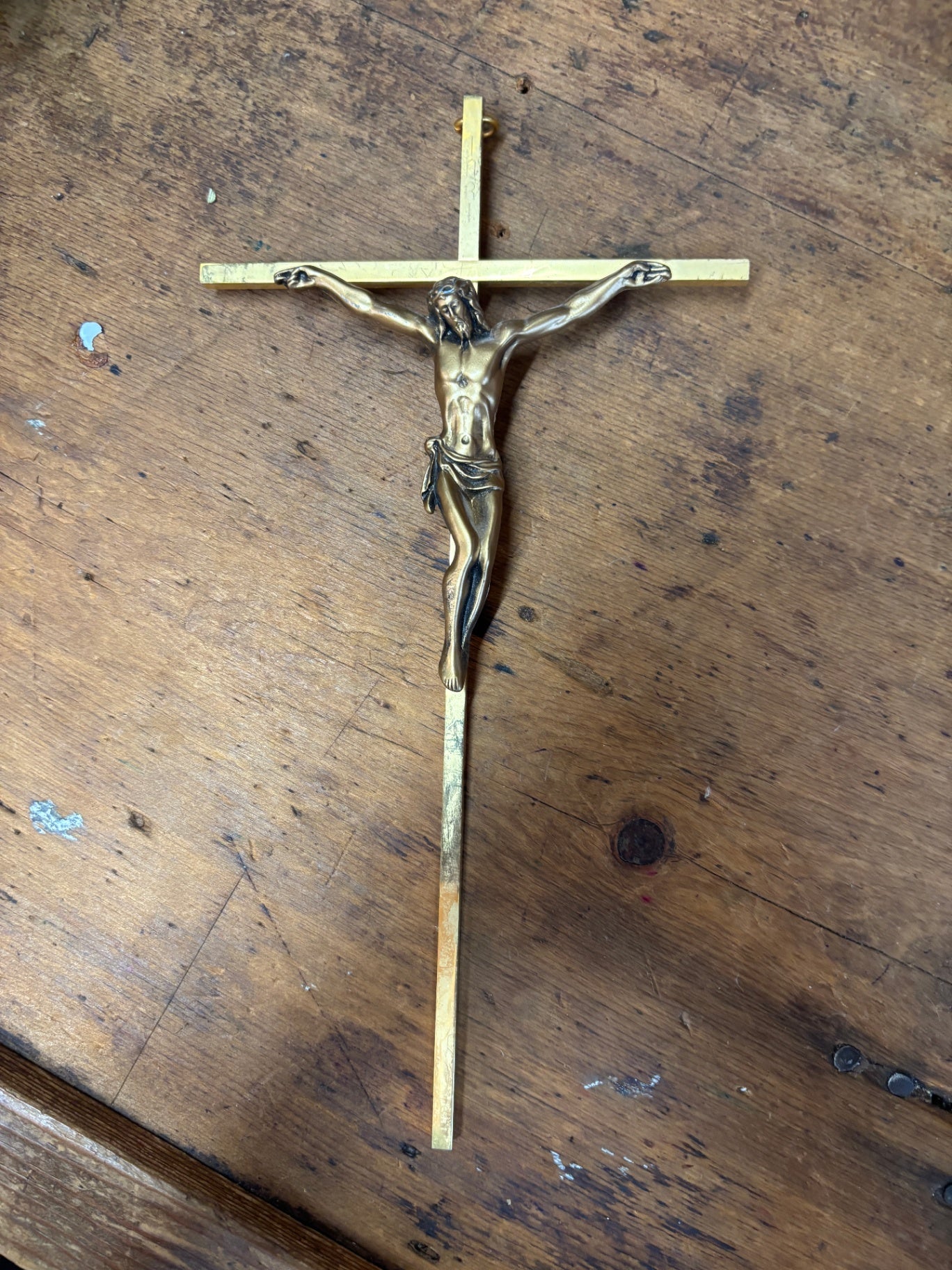 Vintage Brass Crucifix – Mid-Century European Wall Cross