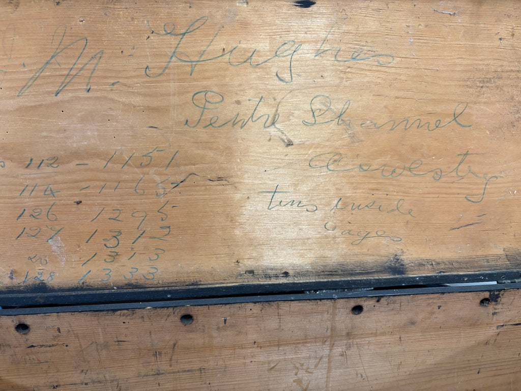 Antique Birchley Hall Painted Pine Traveling/School Storage Chest