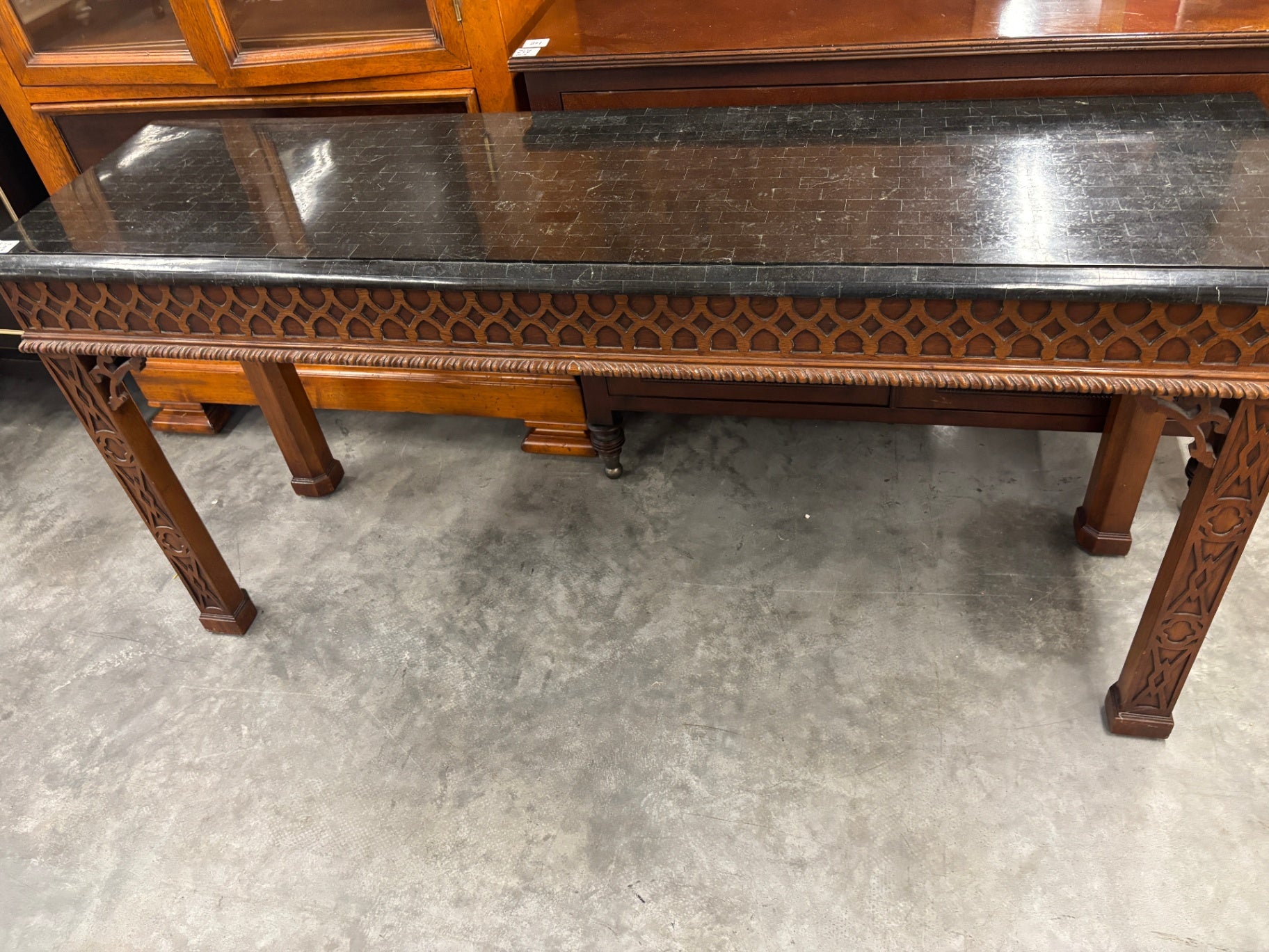 Carved Wood Console/Sofa Table with Marble top