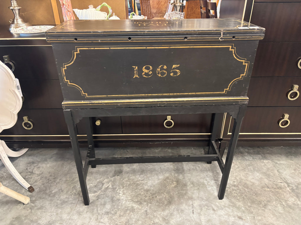 Antique Birchley Hall Painted Pine Traveling/School Storage Chest