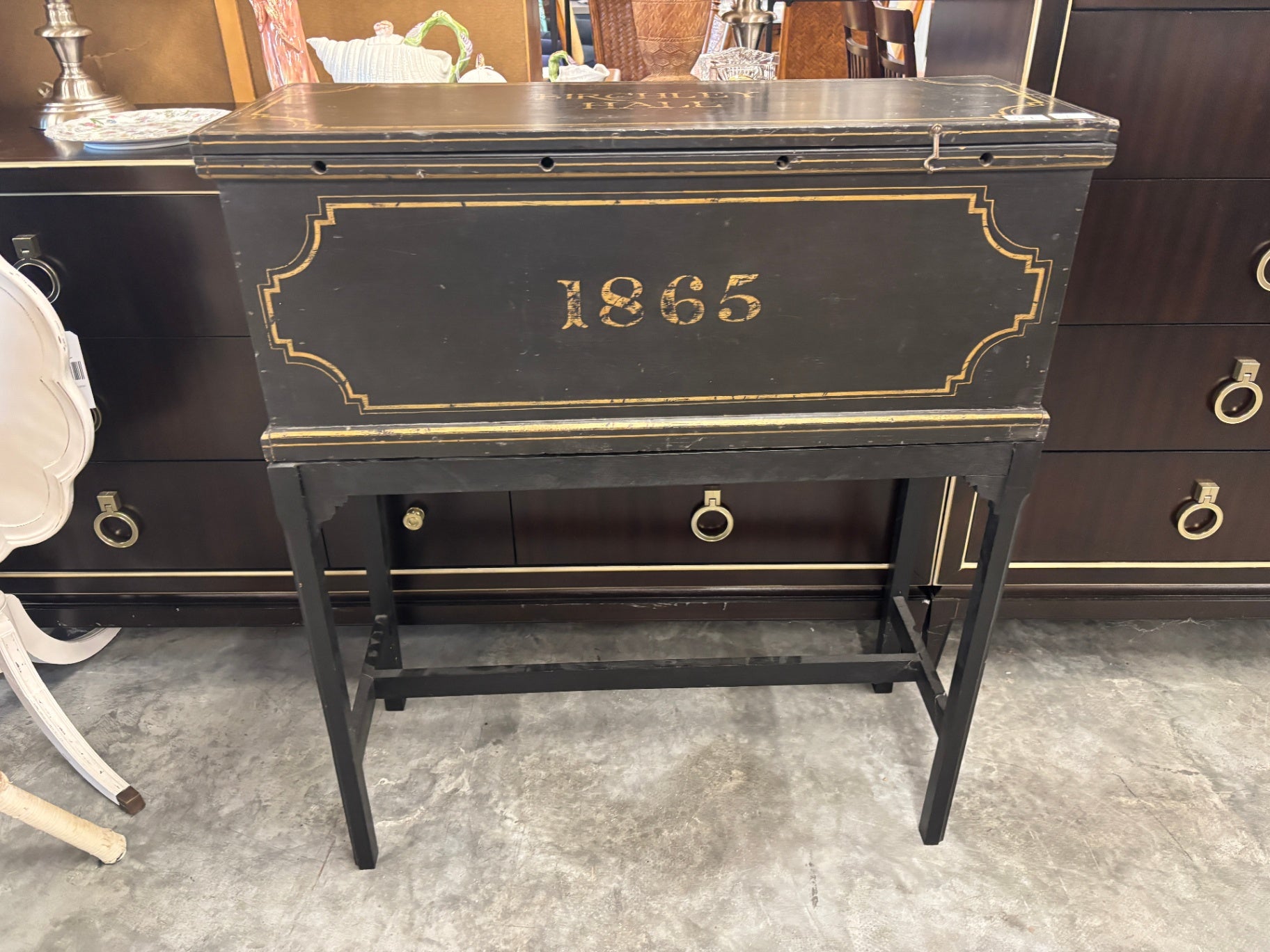Antique Birchley Hall Painted Pine Traveling/School Storage Chest