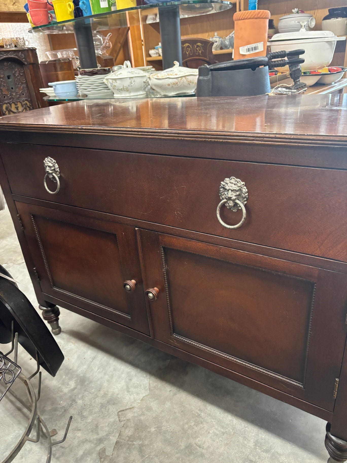 Milling Road by Baker Furniture Mahogany Sideboard Buffet with Lion Head Pulls