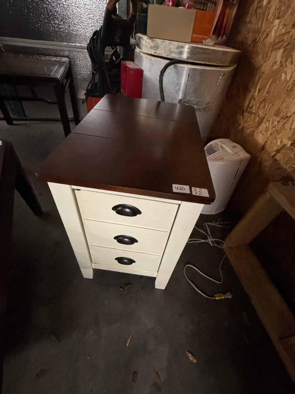 Farmhouse Two-Tone Chairside Cabinet End Table with Hidden Storage