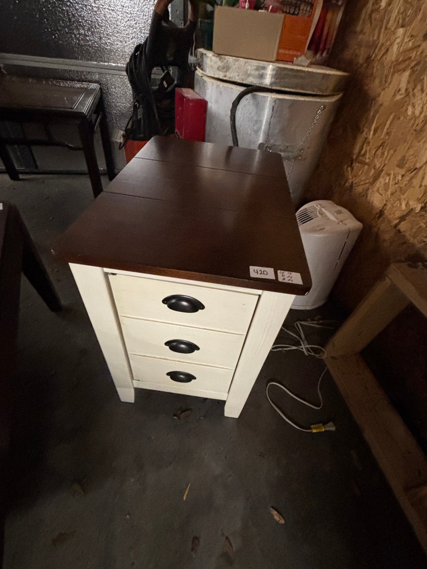 Farmhouse Two-Tone Chairside Cabinet End Table with Hidden Storage
