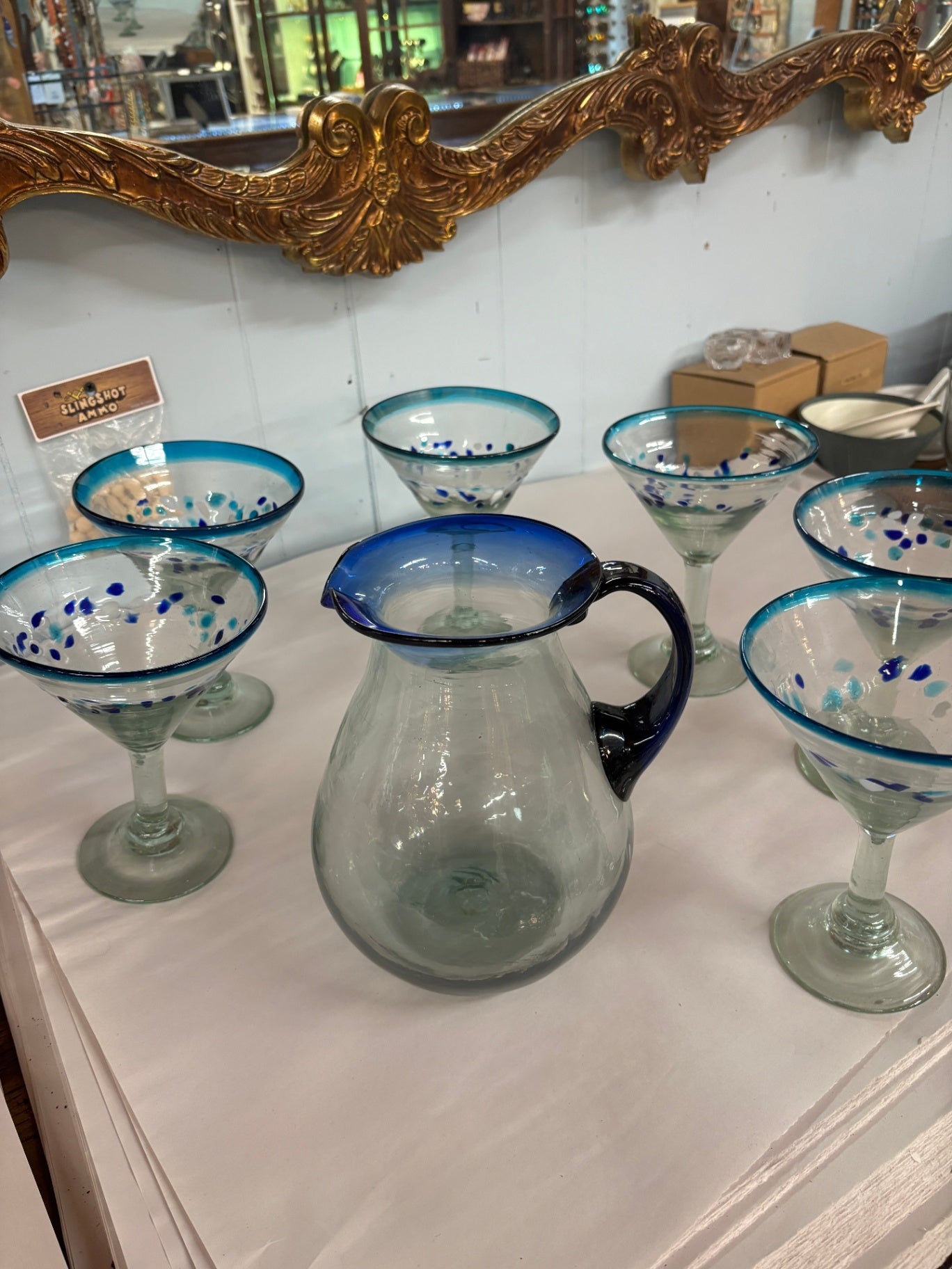 Hand Blown Mexican Pitcher and 6 Margarita Glasses