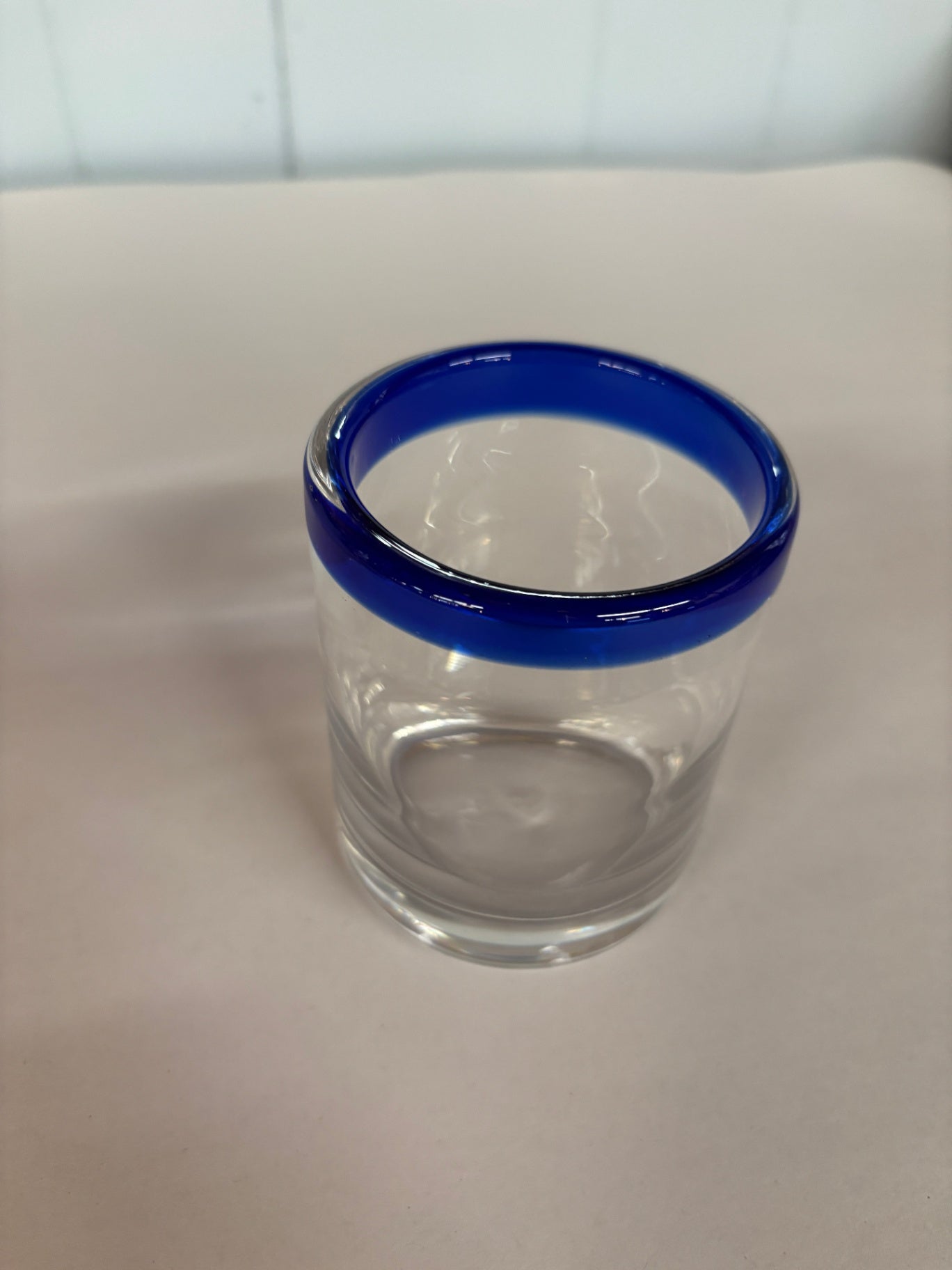 Colbalt Blue Rim Mexico Barware Hand Blown Juice Water Whiskey Drinking Glass