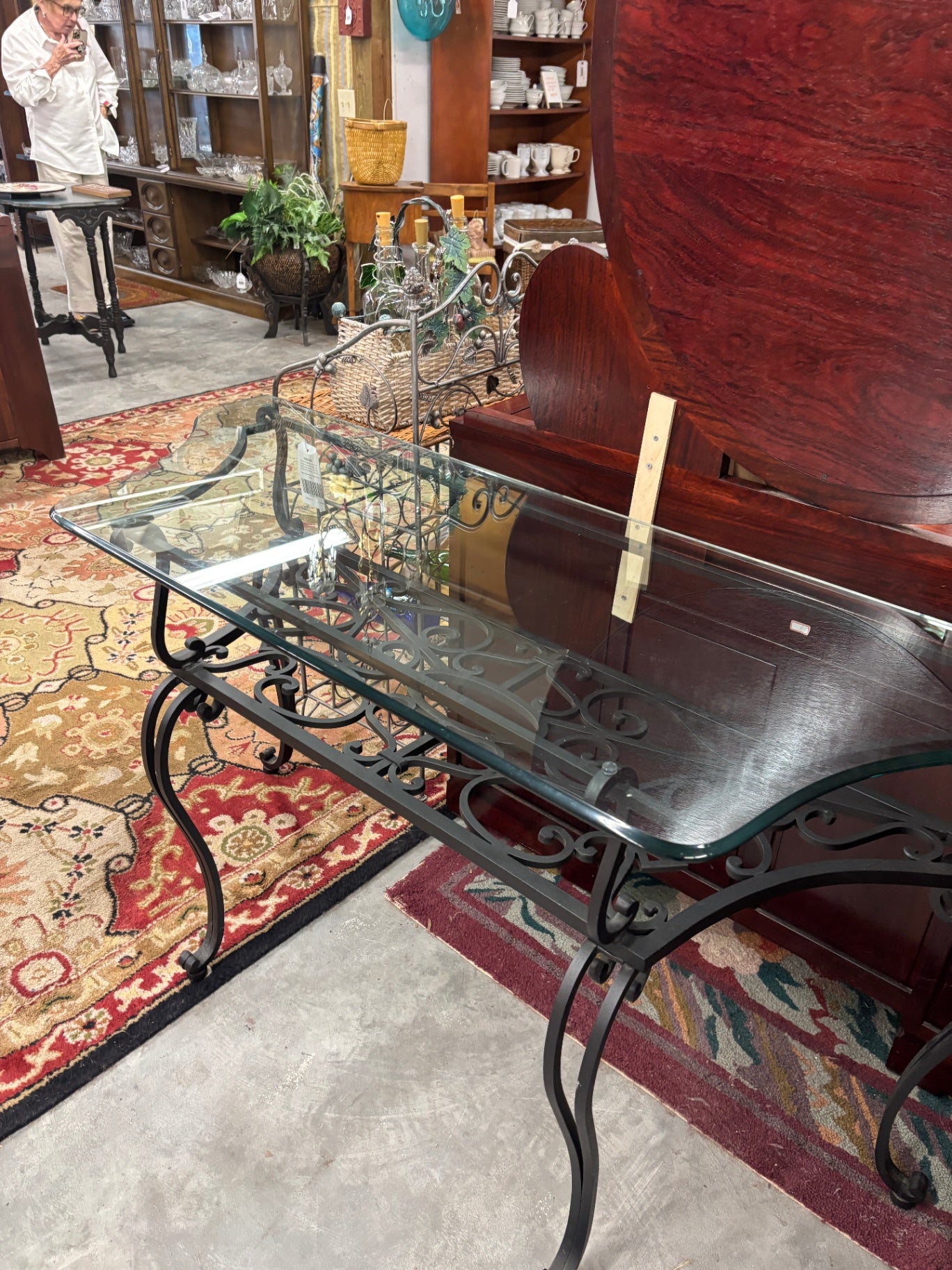 Wrought Iron and Glass Console Table