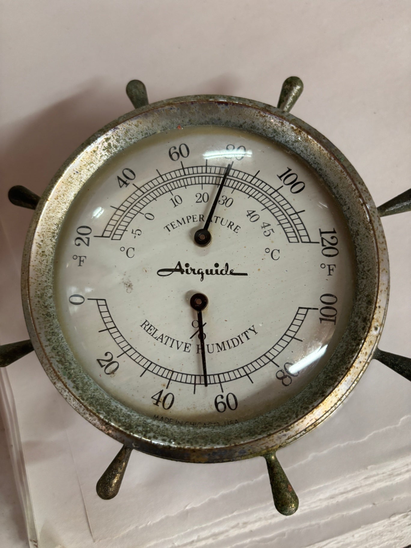Vintage Airguide Nautical Ship’s Wheel Thermometer & Hygrometer – USA