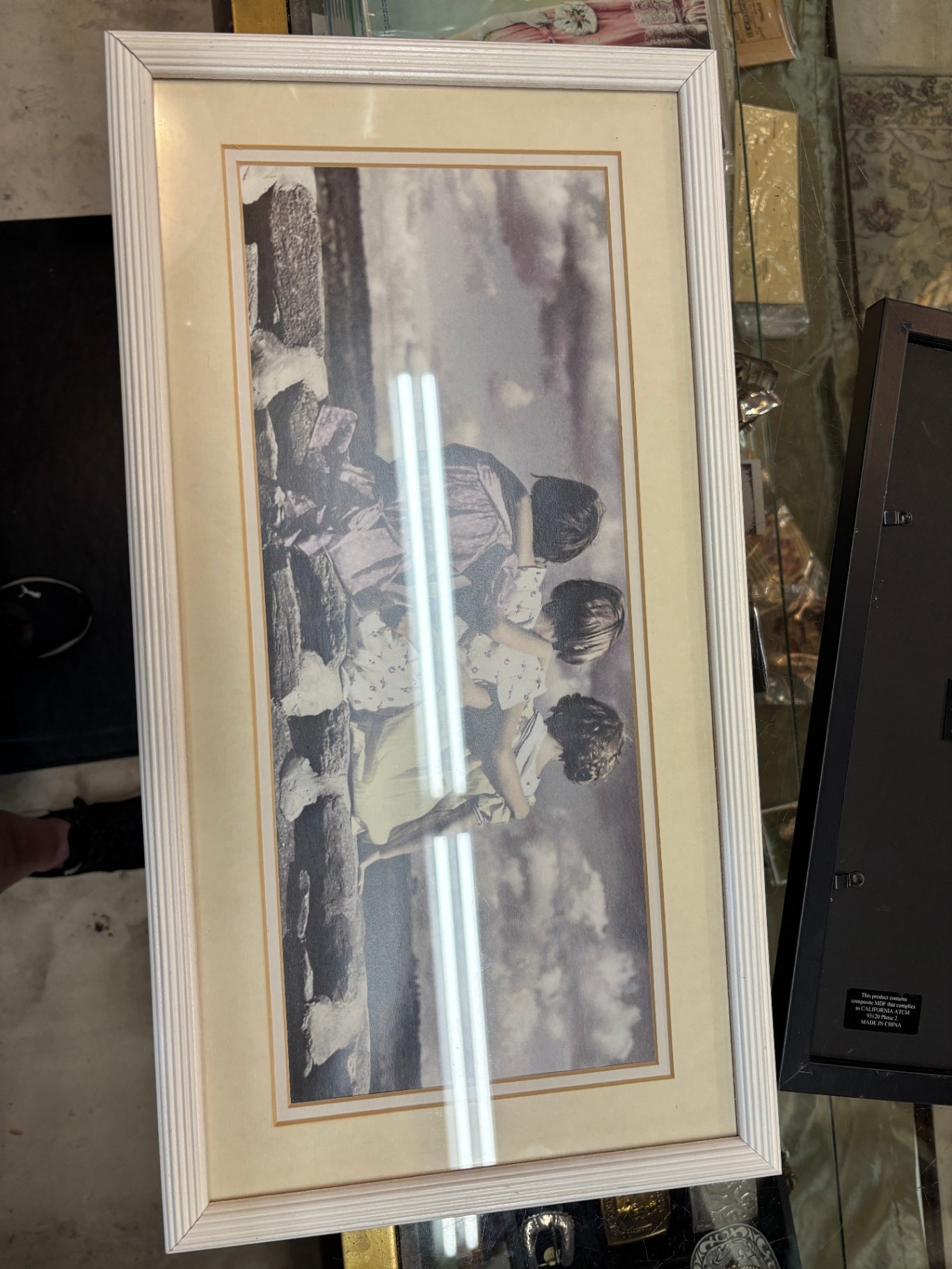 Vintage Framed “Children by the Seashore” Sepia Art Print