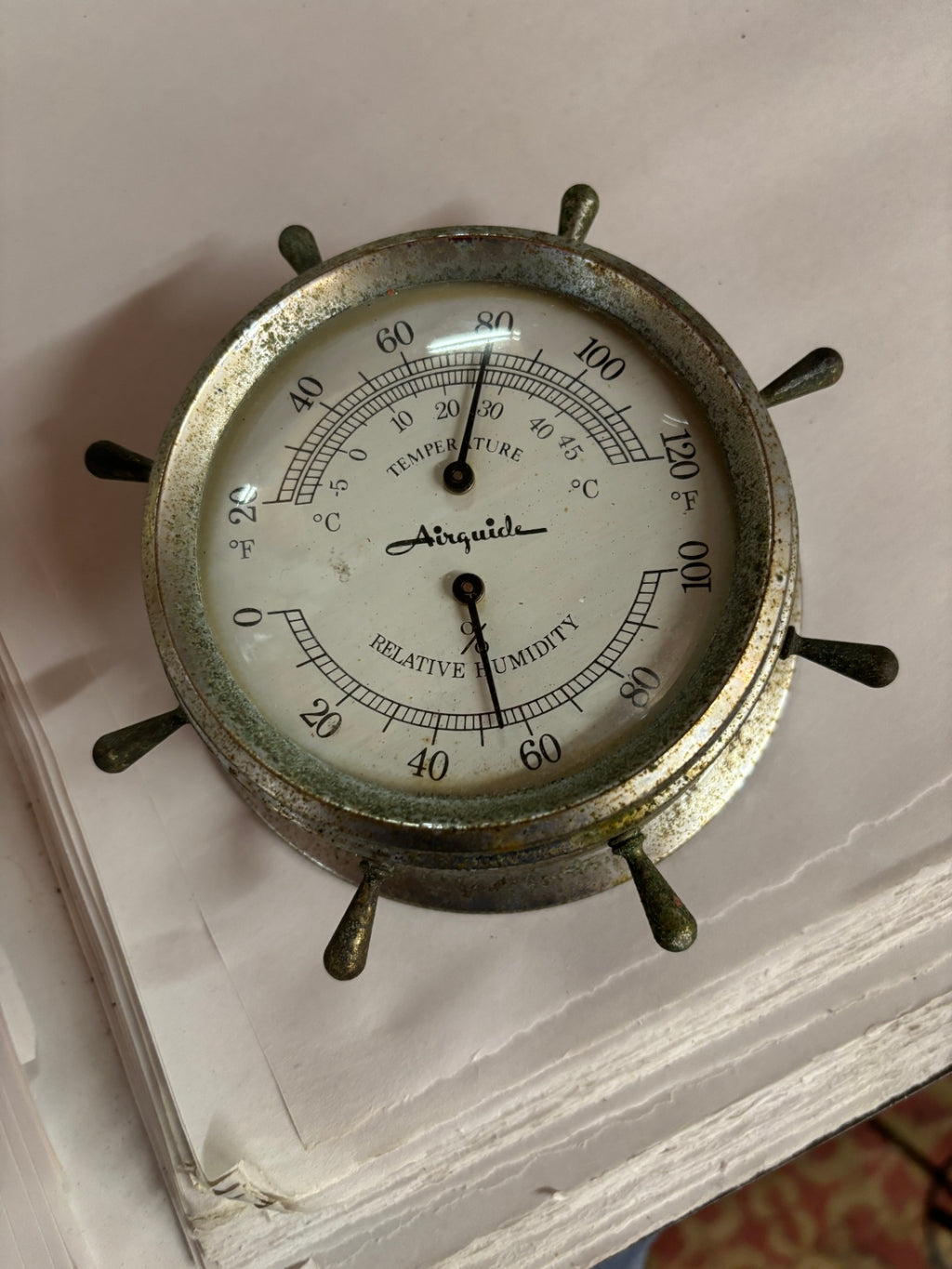 Vintage Airguide Nautical Ship’s Wheel Thermometer & Hygrometer – USA
