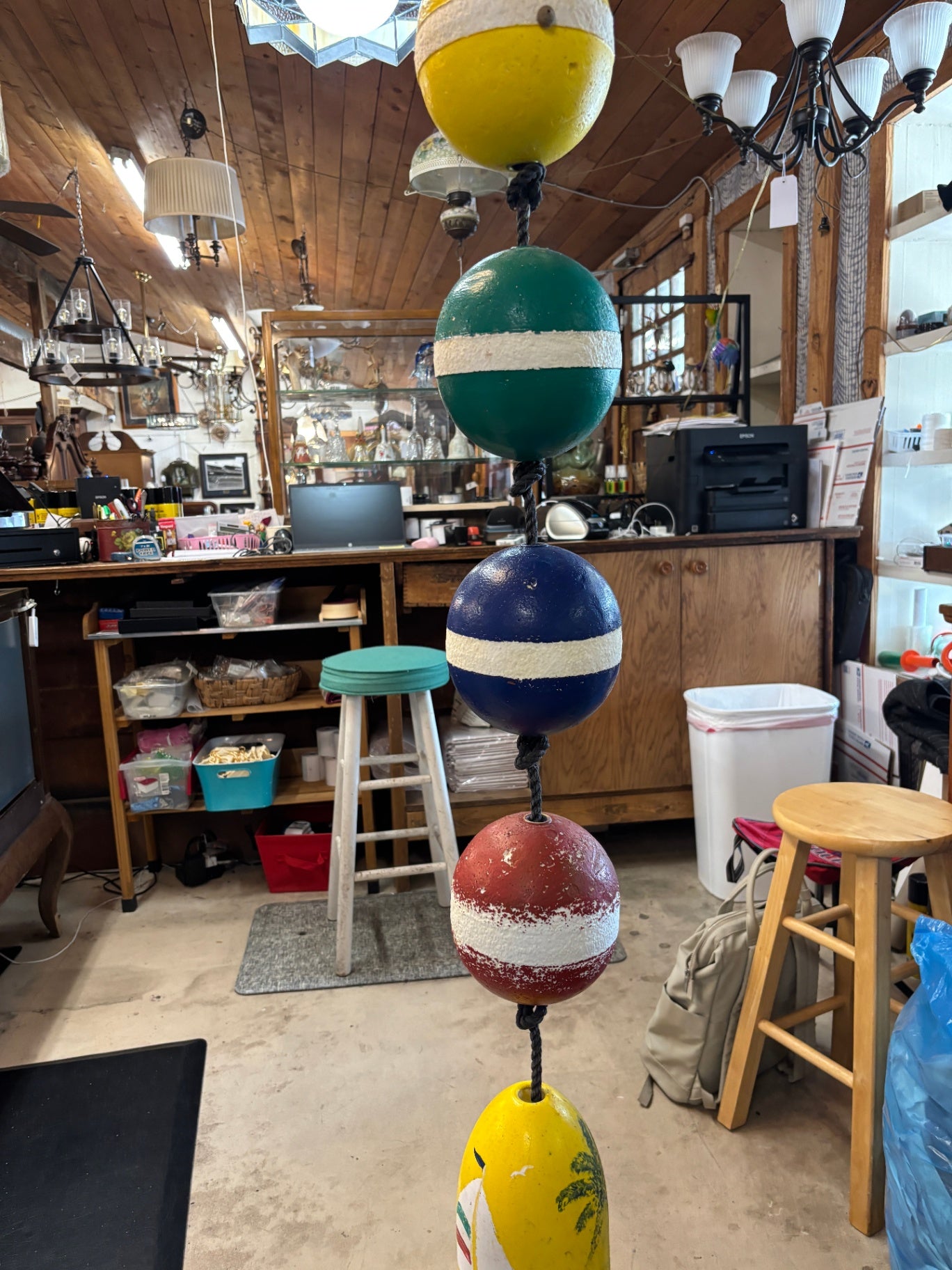 Vintage Nautical Fishing Net Float Garland – Painted Buoys on Rope