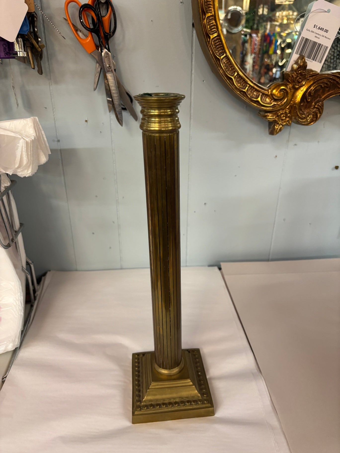  Brass Corinthian Column-Style Pillar Candle Holder