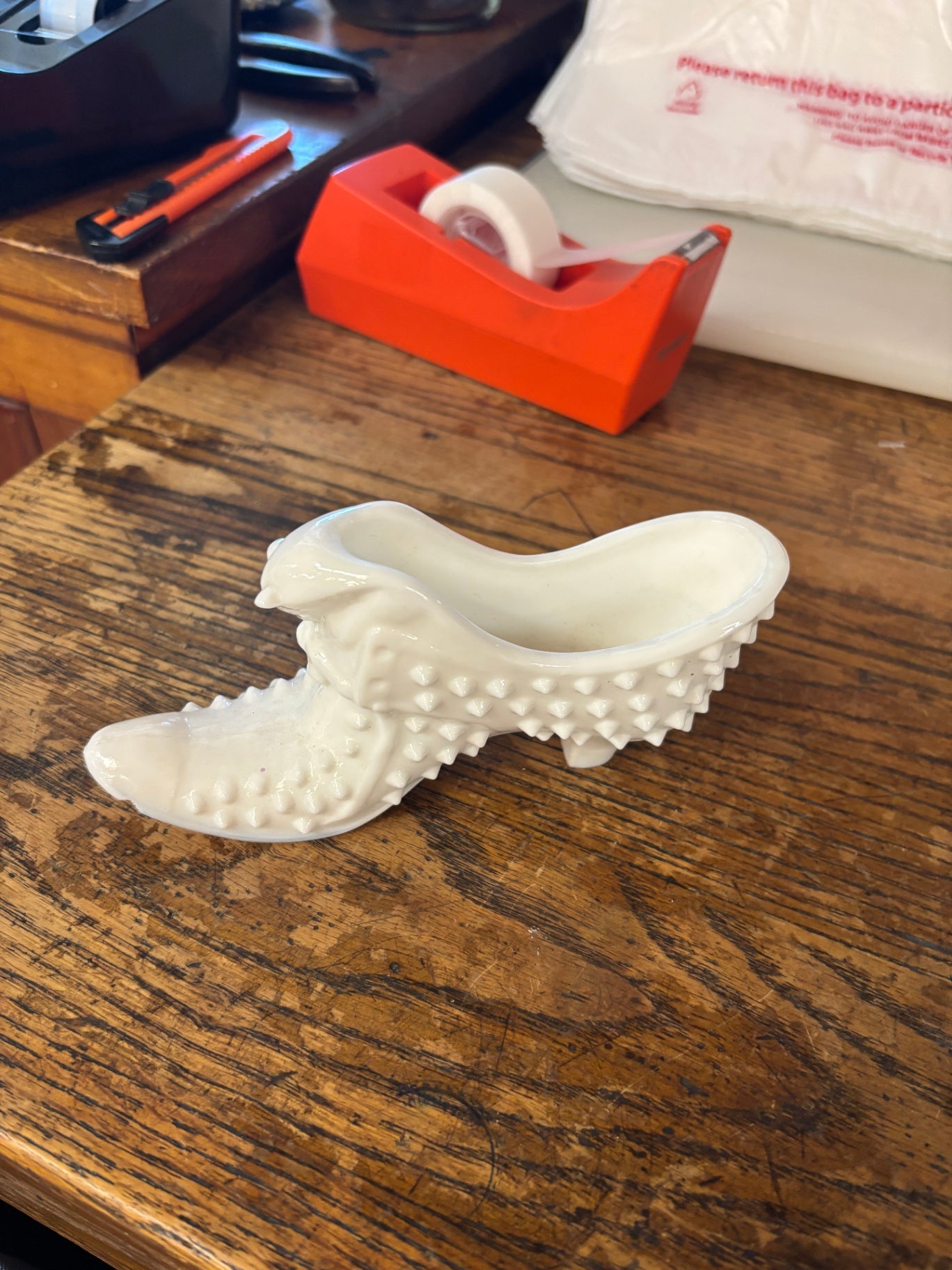 Vintage White Hobnail Glass Slipper – Fenton Style Display Piece