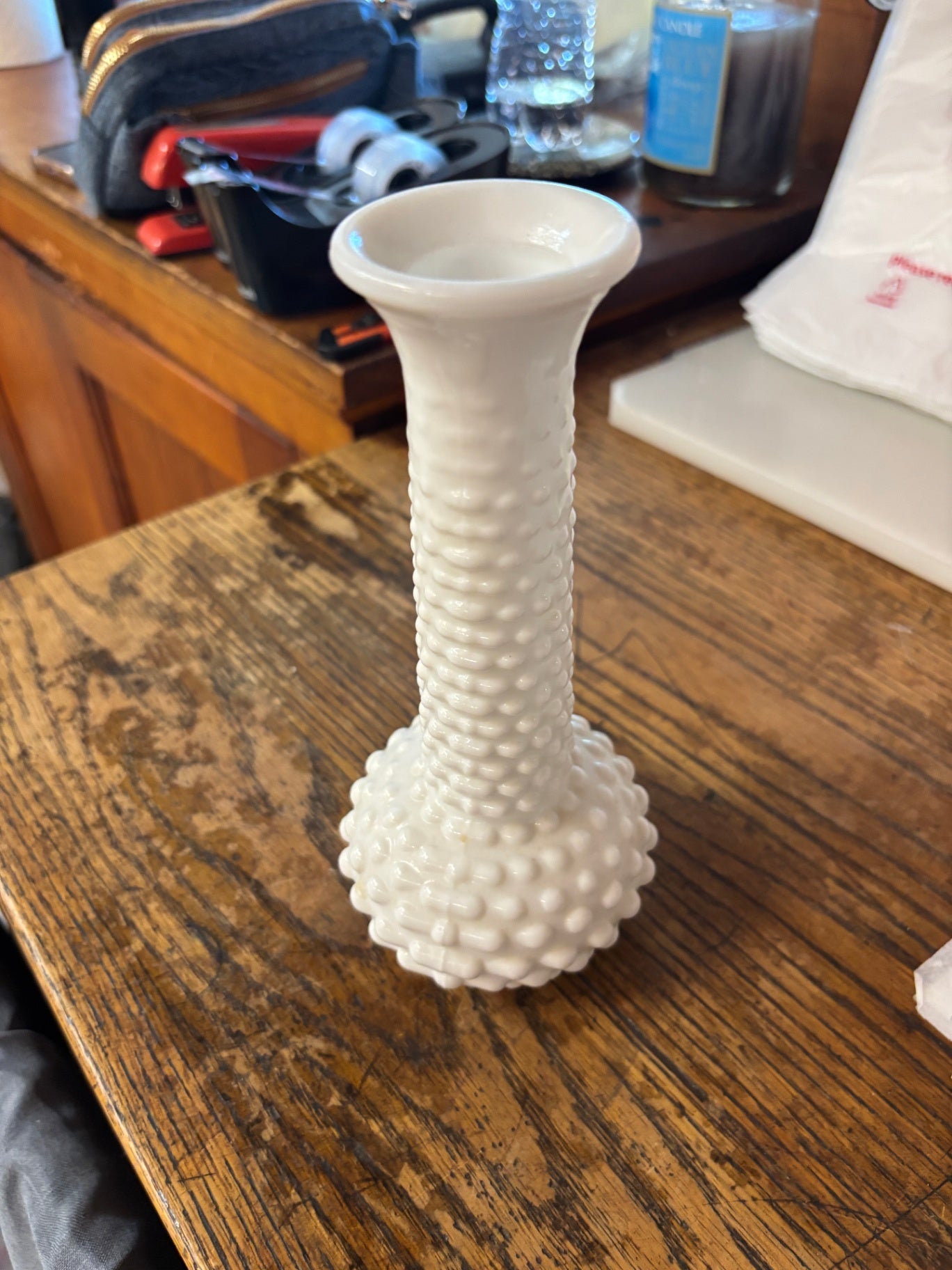 Vintage E.O. Brody Hobnail Milk Glass Bud Floral White Vase