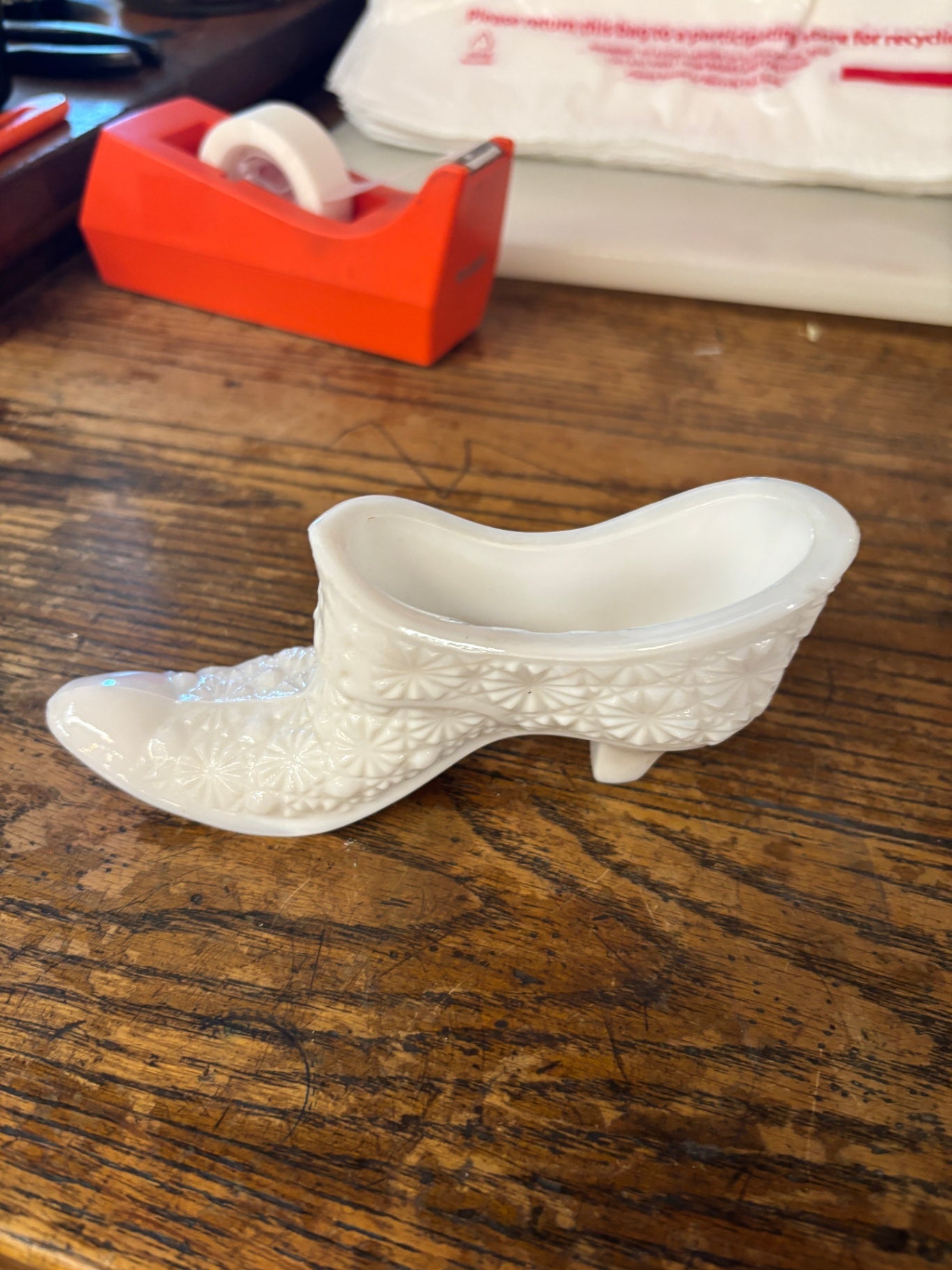 Vintage Fenton Daisy & Button Milk Glass Slipper Figurine