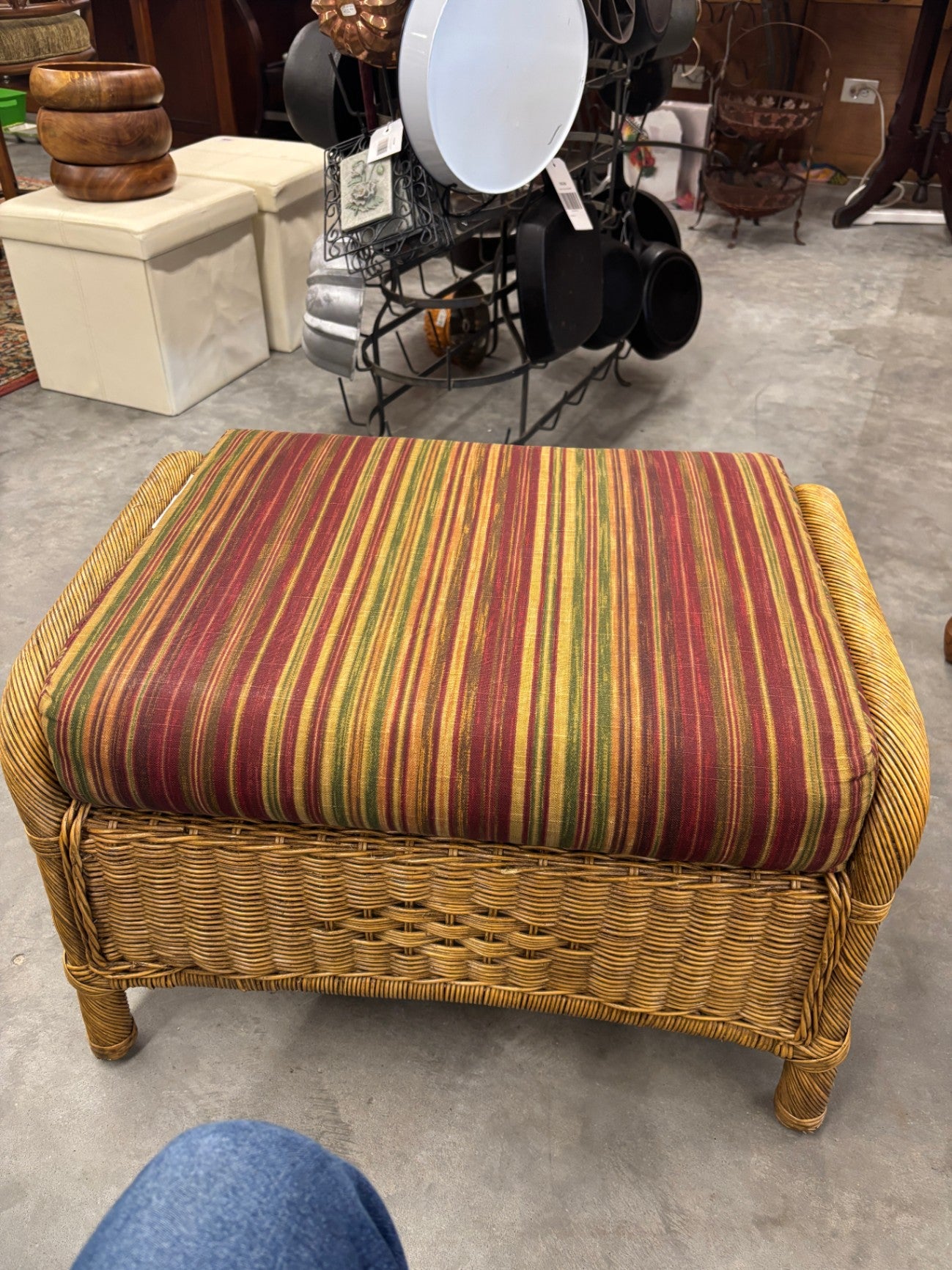 Woven Rattan and Wicker Footstool