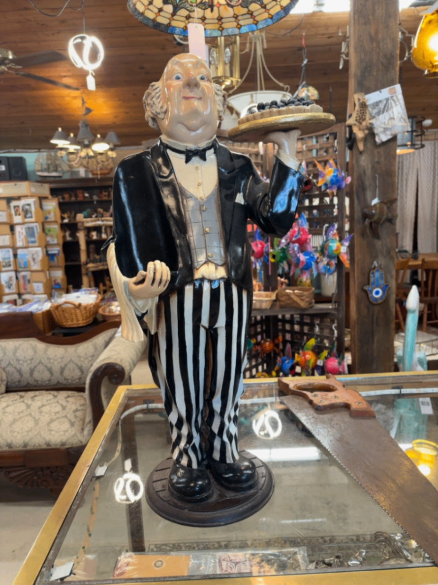 24in Tall Decorative Chef Butler with wine holder and removable blueberry pie