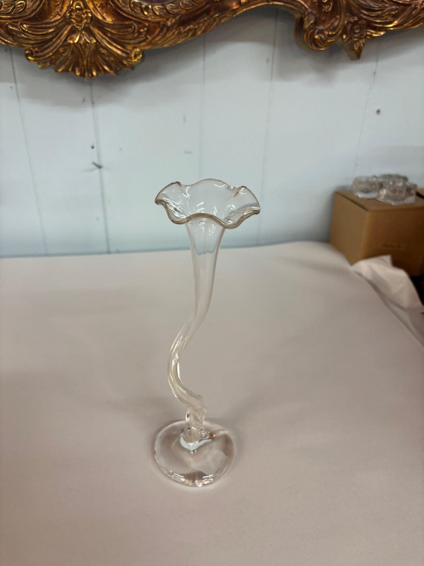 Clear Hand-Blown Glass Trumpet Bud Vase