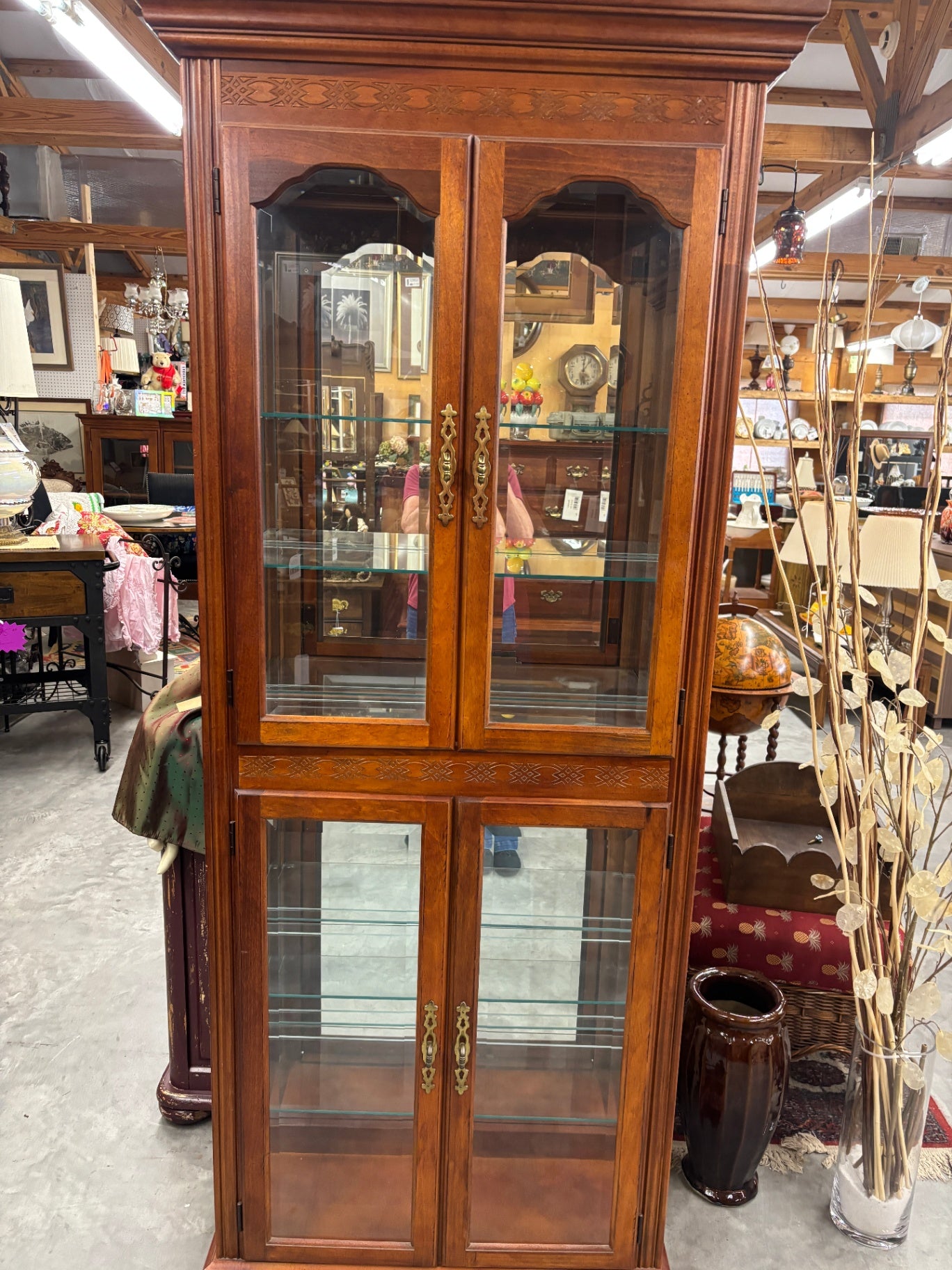 Traditional Tall Wood Curio and Display Cabinet