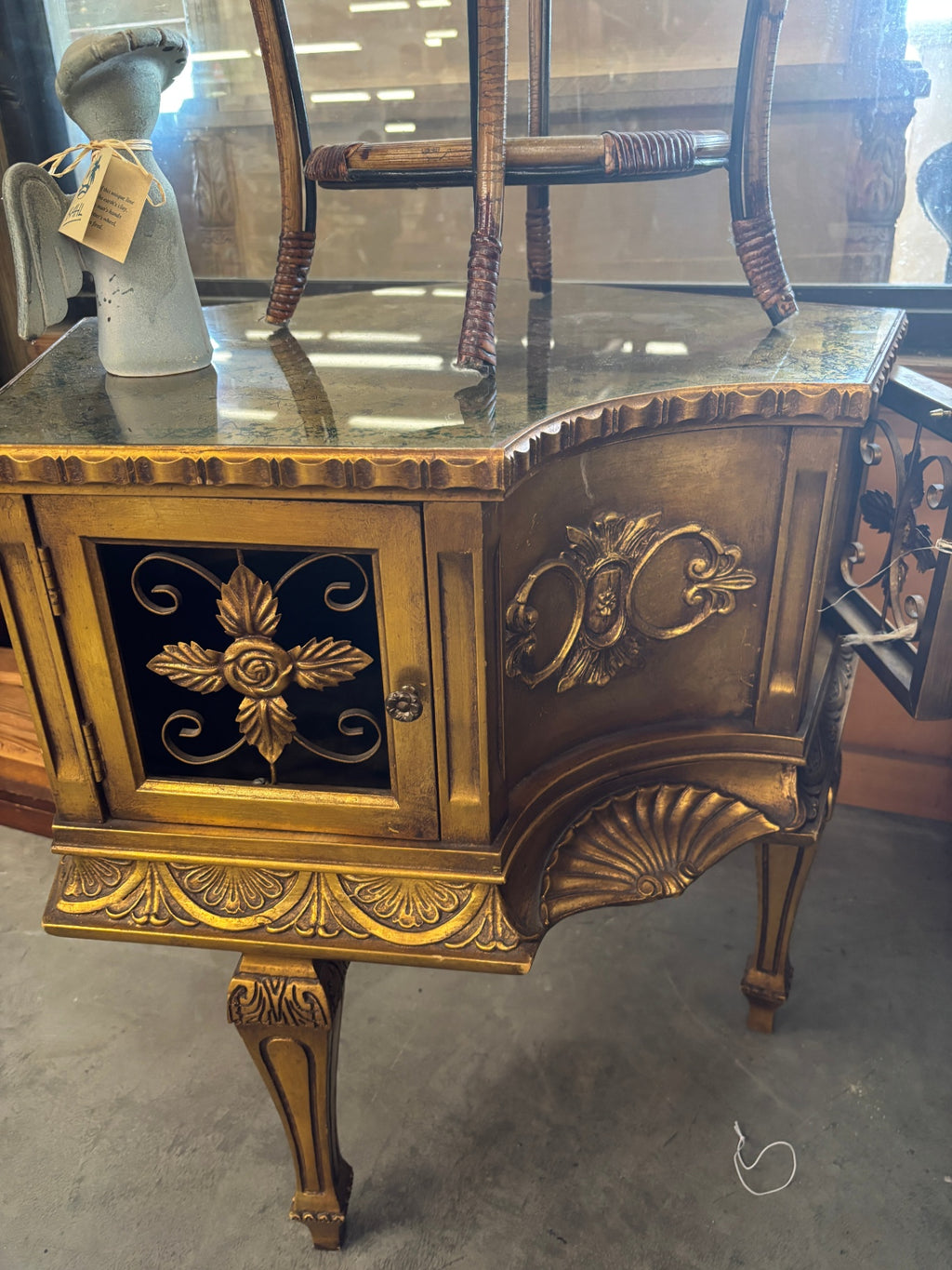 Vintage Hollywood Regency Gilt Wood & Glass-Top Side Cabinet / Nightstand