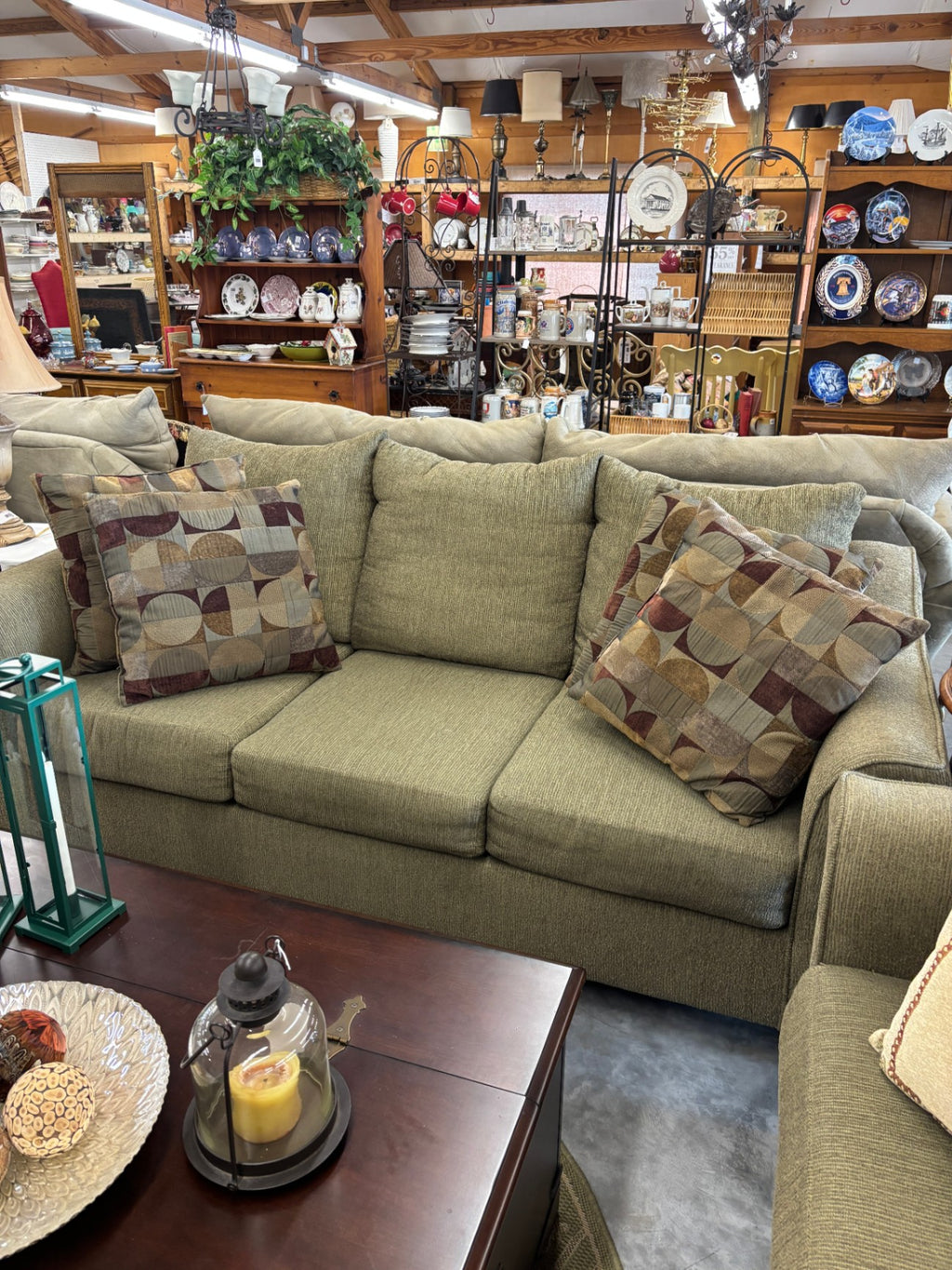 Olive Green Sofa and Loveseat