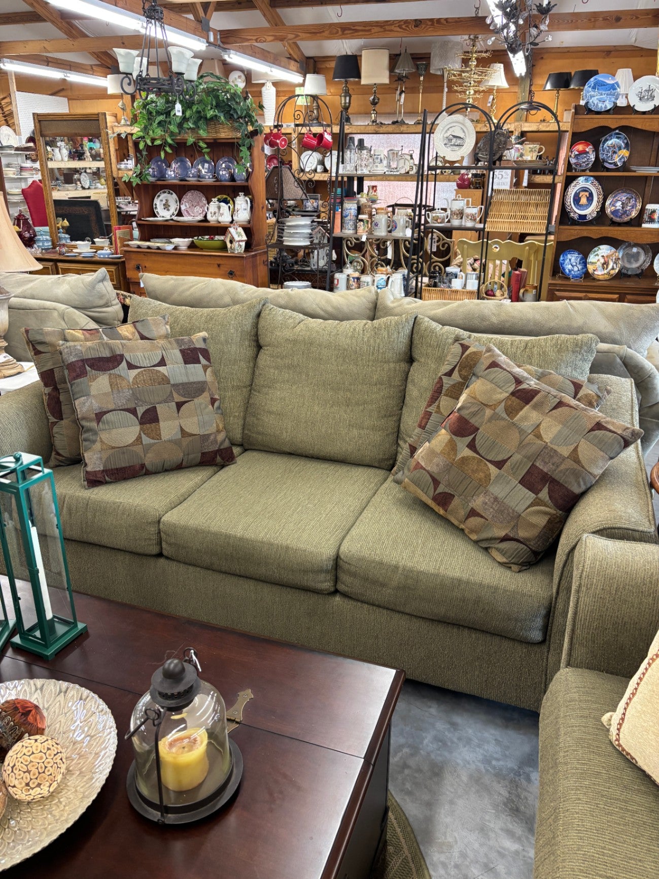Olive Green Sofa and Loveseat