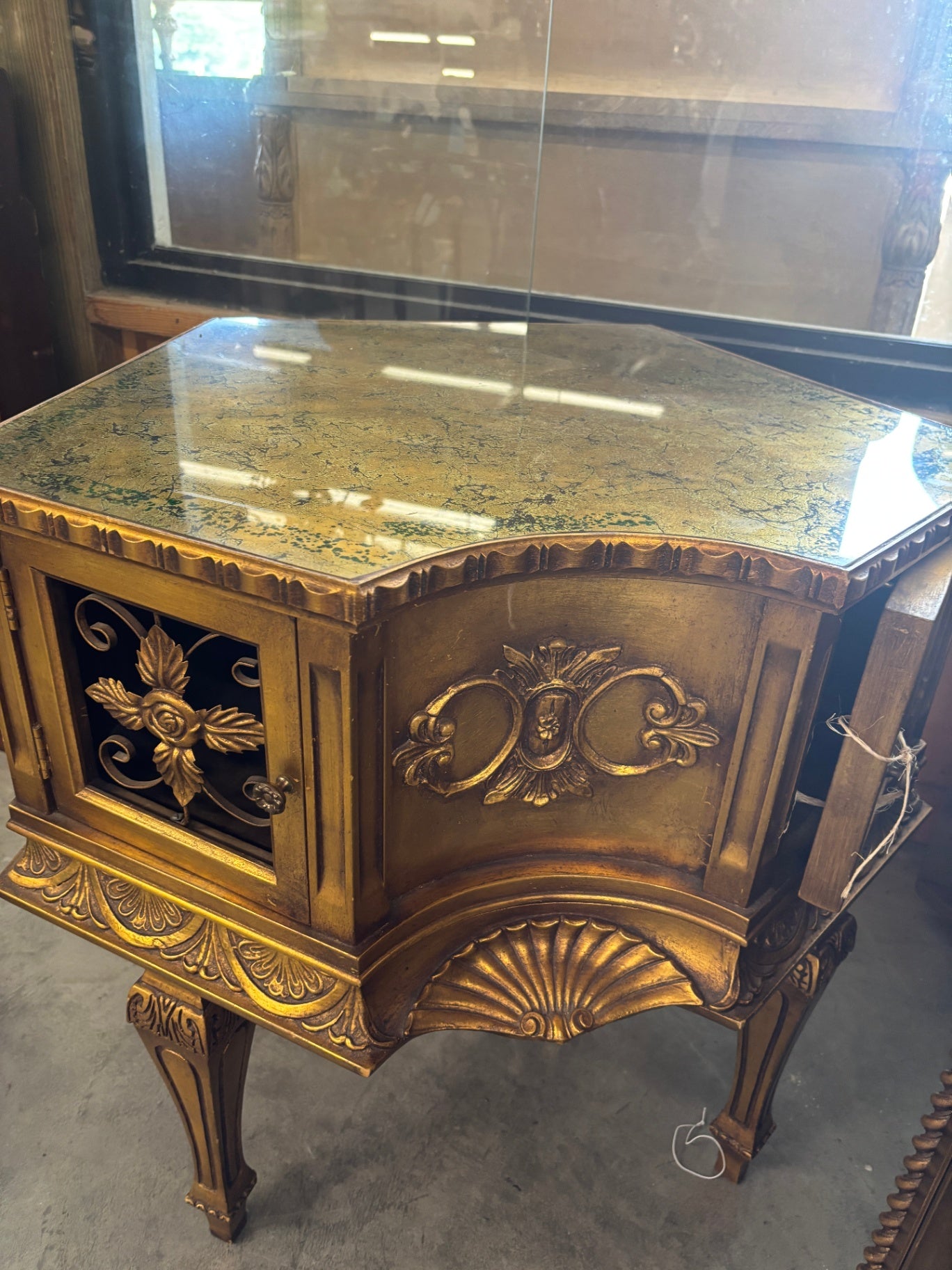 Vintage Hollywood Regency Gilt Wood & Glass-Top Side Cabinet / Nightstand