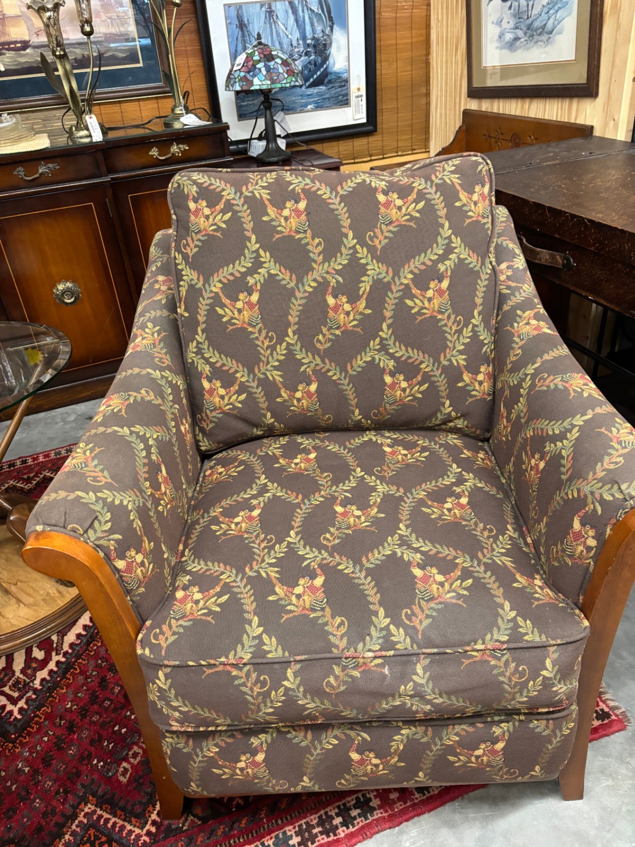 Traditional Monkey Motif Upholstered Accent Chair