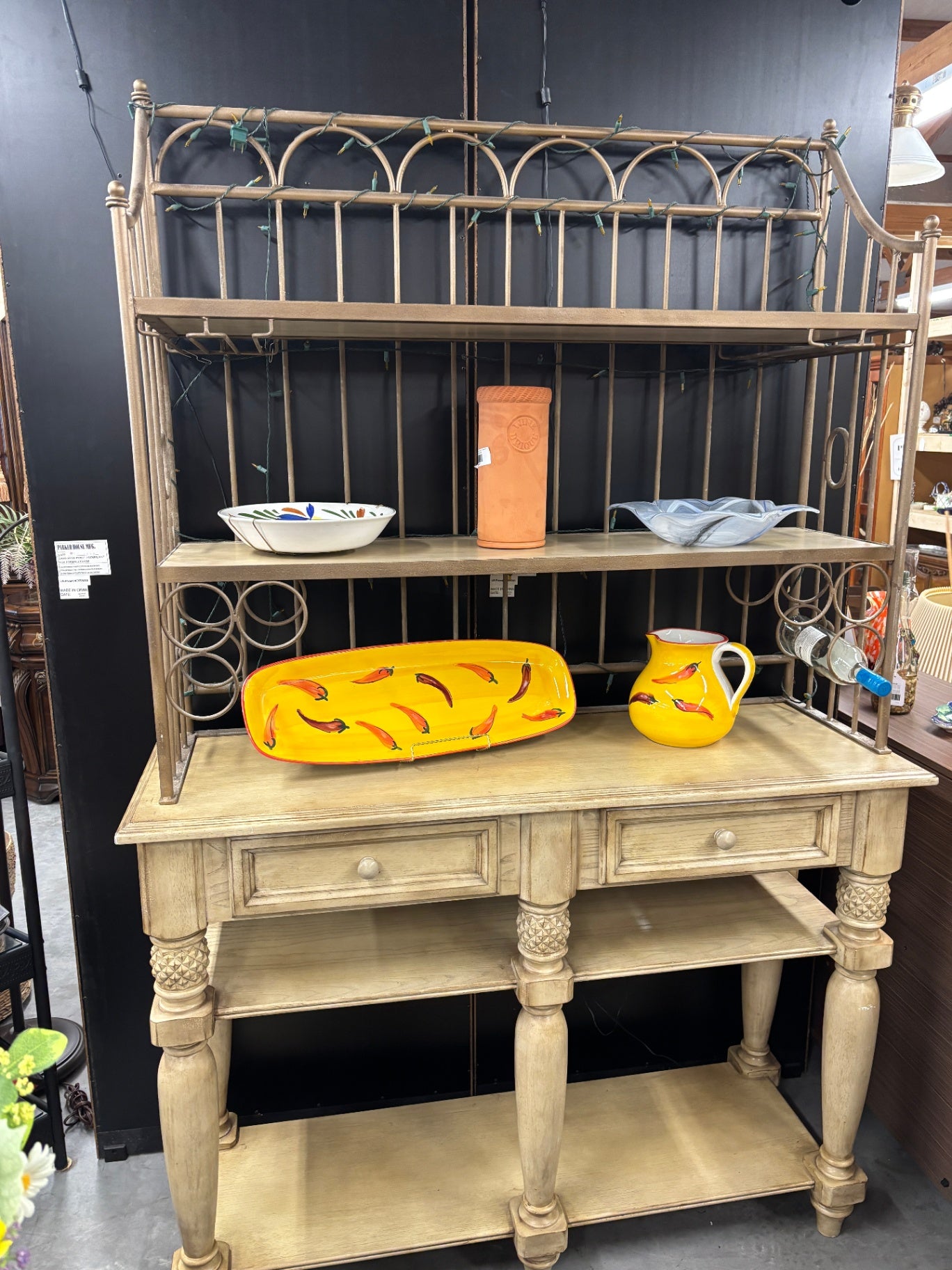 Coastal Pineapple Console & Metal Baker’s Rack Hutch